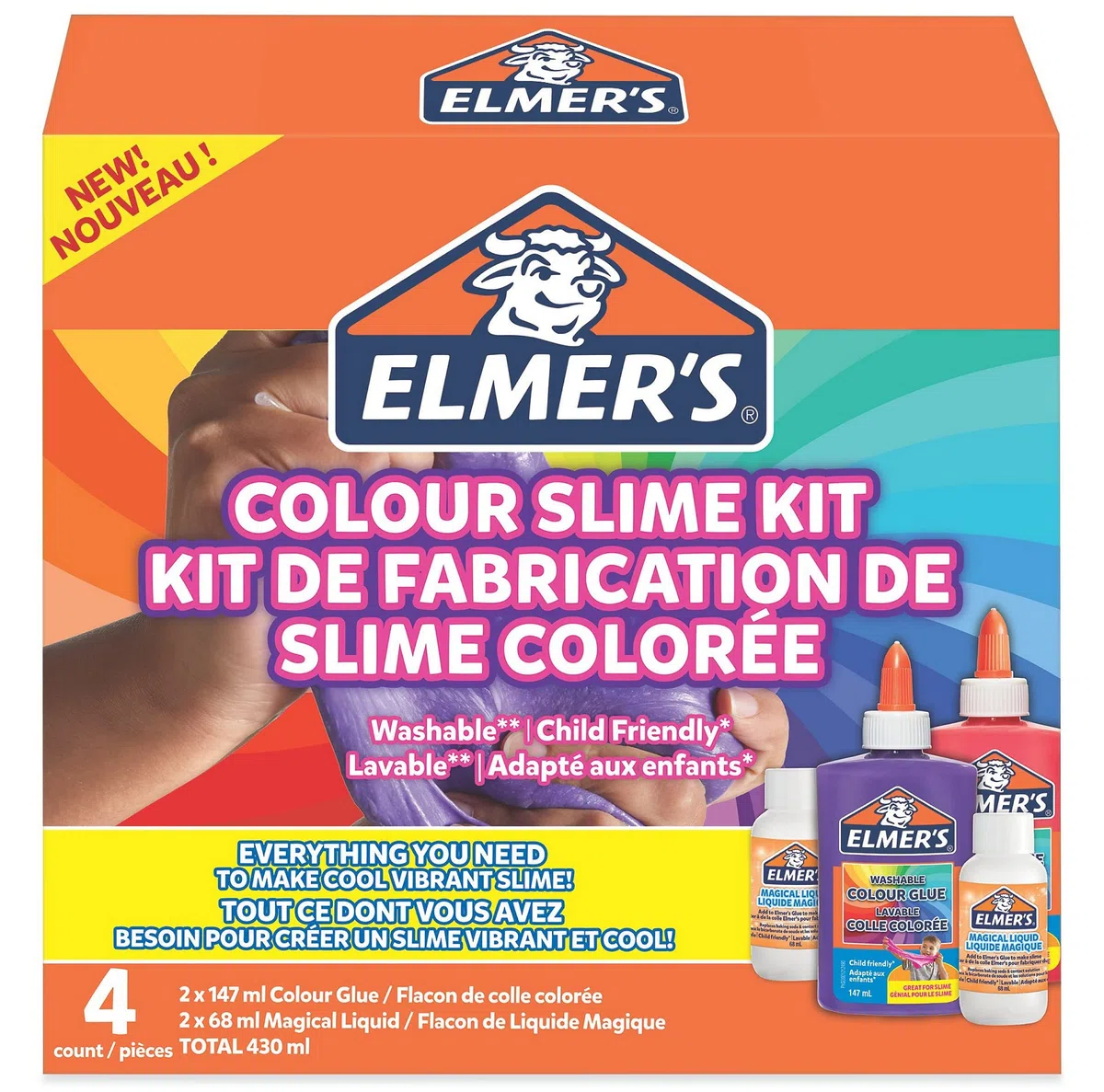 Elmer's kit per slime colorato | Il kit per slime include la colla vinilica colorata lavabile | Colori assortiti | Con liquido magico attivatore di slime | Kit da 4 pezzi