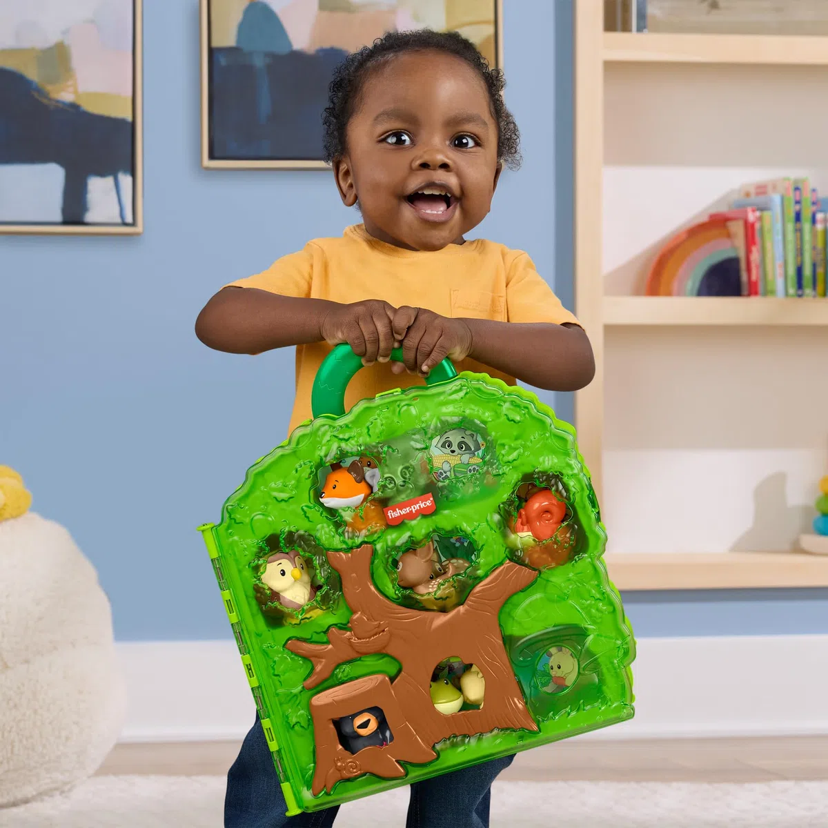Fisher-Price Little People - Valigetta Gli Amici del Bosco, Set con 8 Animali a Tema Bosco in Una Valigetta Portatile a Forma di Albero, Giocattolo per Bambini, 1+ Anni, HWB29