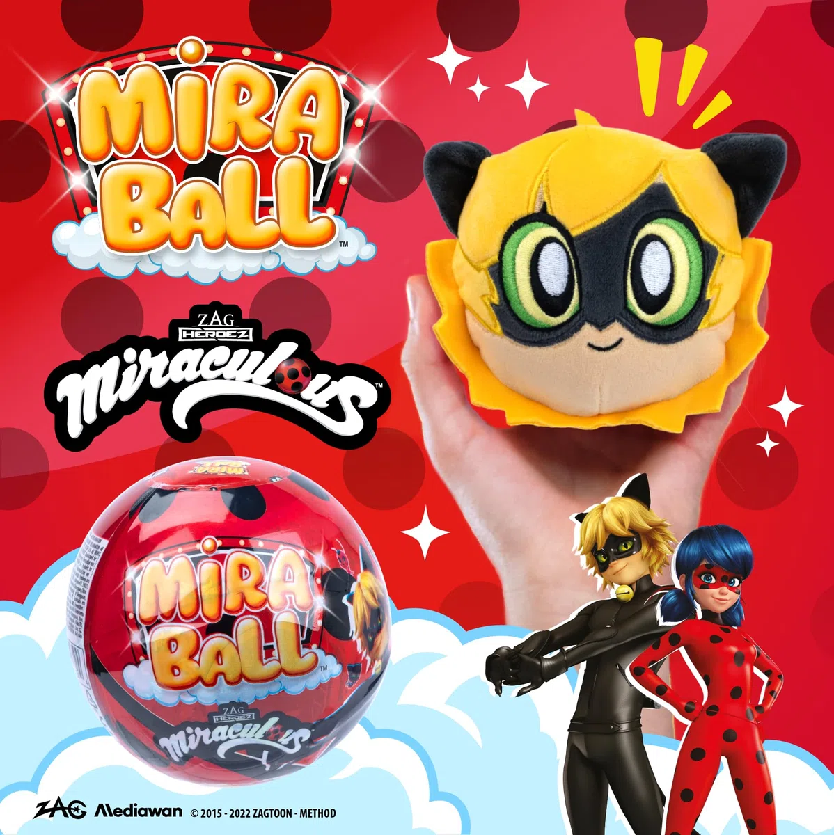 Miraculous Ladybug, giocattolo da collezione capsula 4-1, Set di 4, Miraball sorpresa: Kwami in peluche estensibile,Sfera di metallo con immagini dei personaggi,Adesivi luccicanti,Nastro per appendere