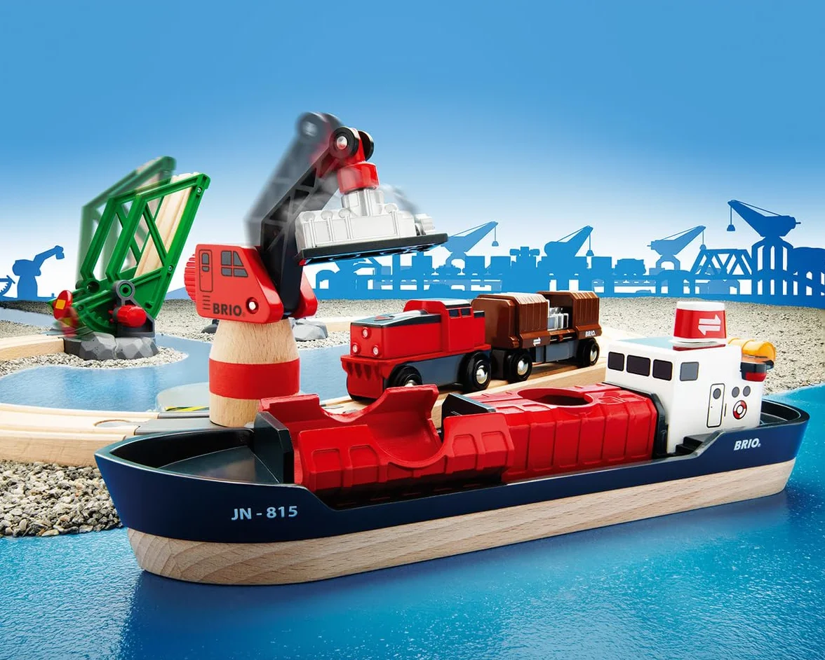 Brio World - Set Servizio Ferroviario Portuale | Pista In Legno Per Bambini | Treno Brio Bambini 3 Anni O Più | Idee Regalo | Regalo 3 Anni