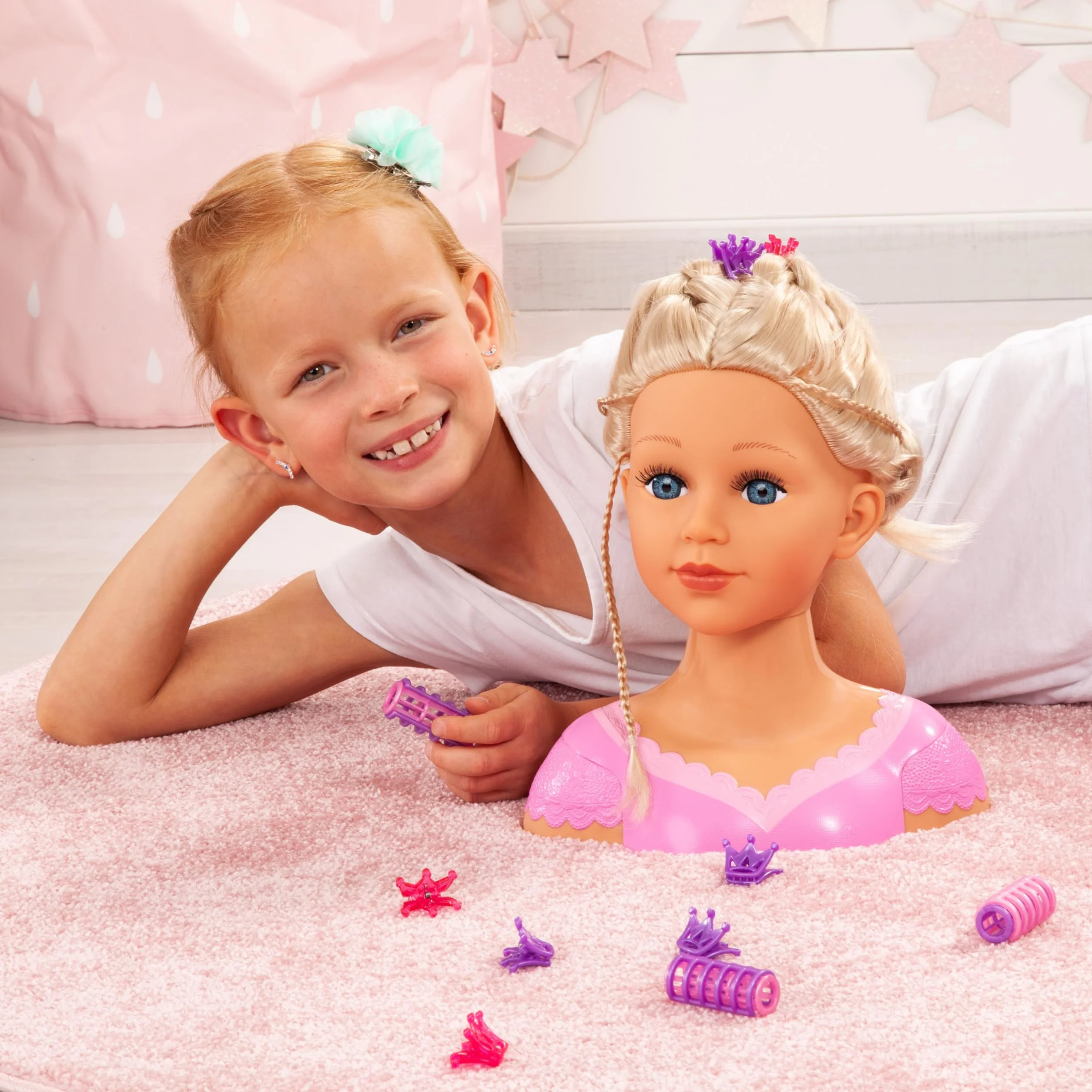 90088AA Bayer Design, Testa da truccare e pettinare Charlene Super Model con Accessori, capelli biondi