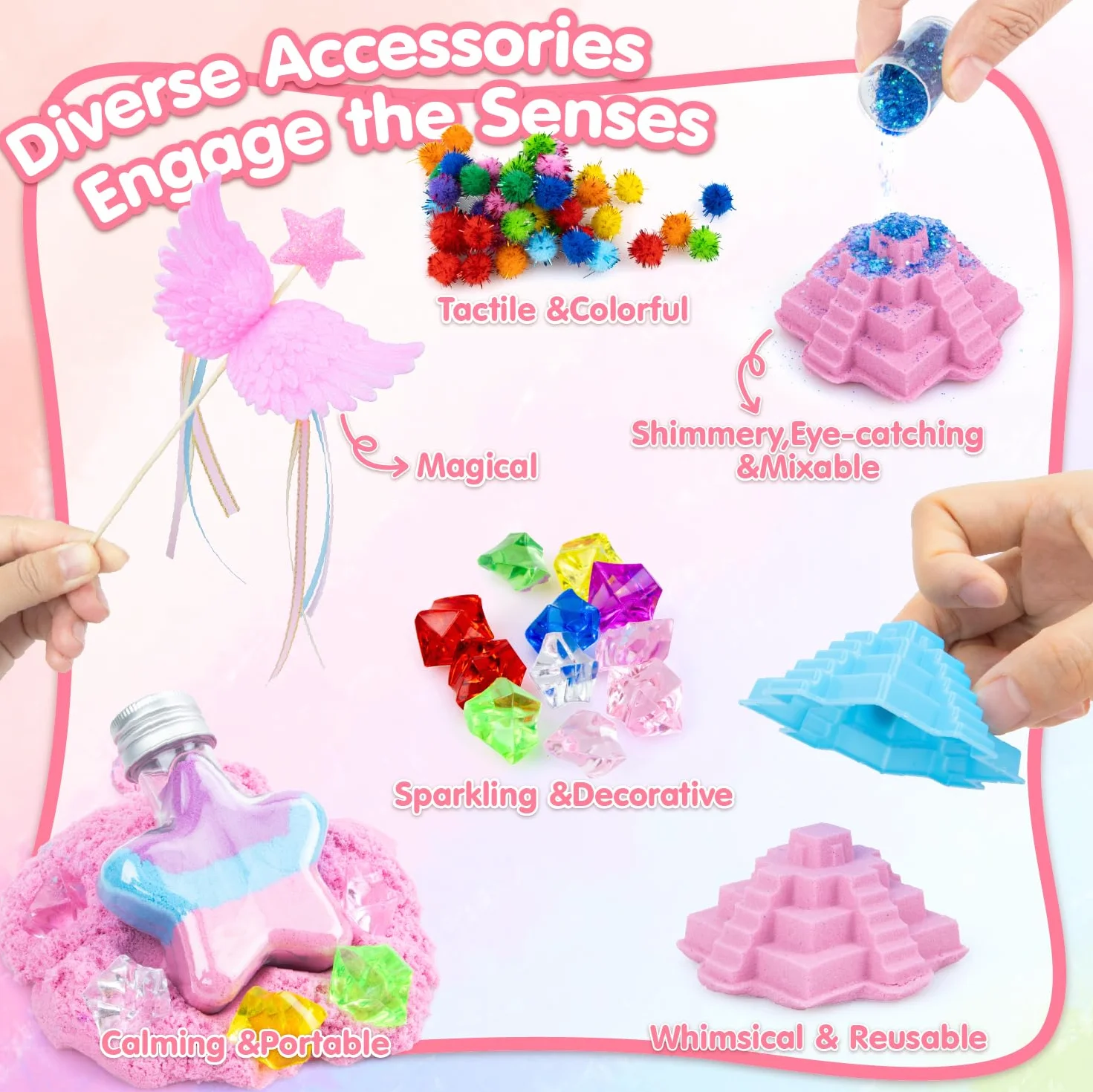 snookids Sabbia Magica per Bambini, Set di Giocattoli da Sabbia Unicorno, con Cera d'api Naturale, 24 Formine, 3 Unicorni, Conchiglia con Coperchio, Sensoriale per Giochi bambina 3 4 5 6 7 8 9+ Anni