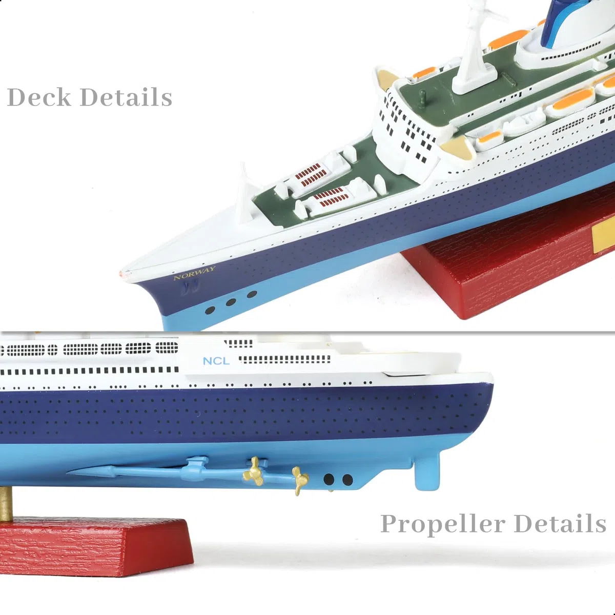 1/1250 SS Norway Cruise Ship Model Classic Alloy Metal Die-Cast Boat Model Legendary Norwegian Cruise Line con espositore in venature del legno Adatto per collezione o regalo per adulti