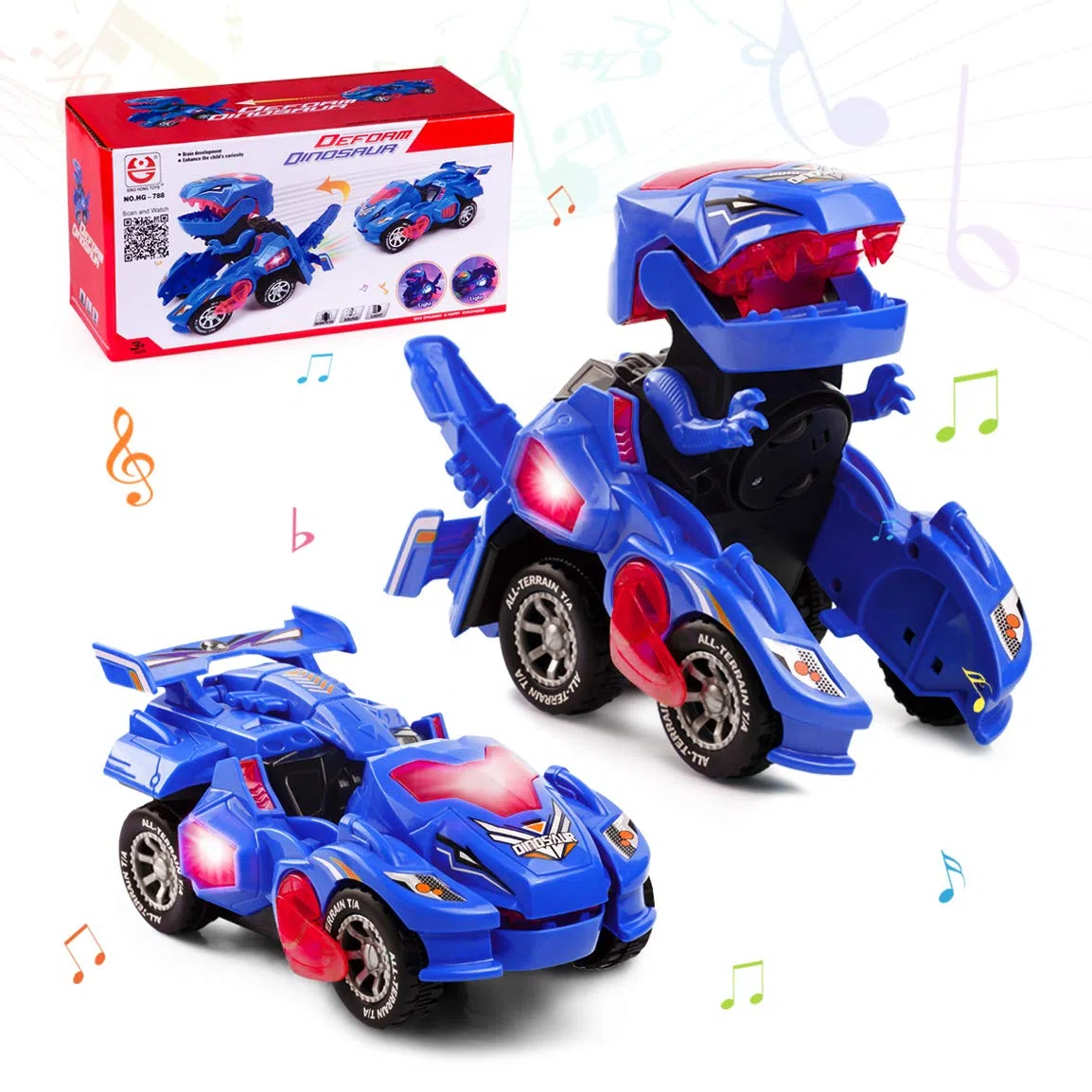 Highttoy Dinosauro Robot Giocattolo Bambino 3 4 5 6 Anni Maschio, Macchina Trasformabile in Dinosauro Automatico con con Luci e Musica, Regalo Bambino 3 4 5 6 Anni, Blu