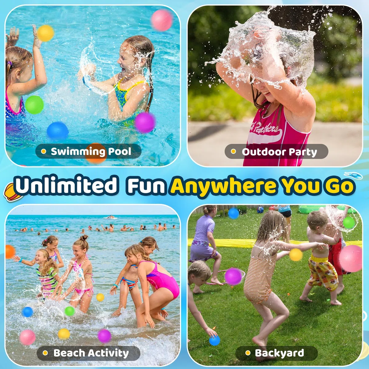 12 Pcs Reusable Water Balloons, Pool Beach water Toys for Boys and Girls, Outdoor Summer Toys for Kids Ages 3-12