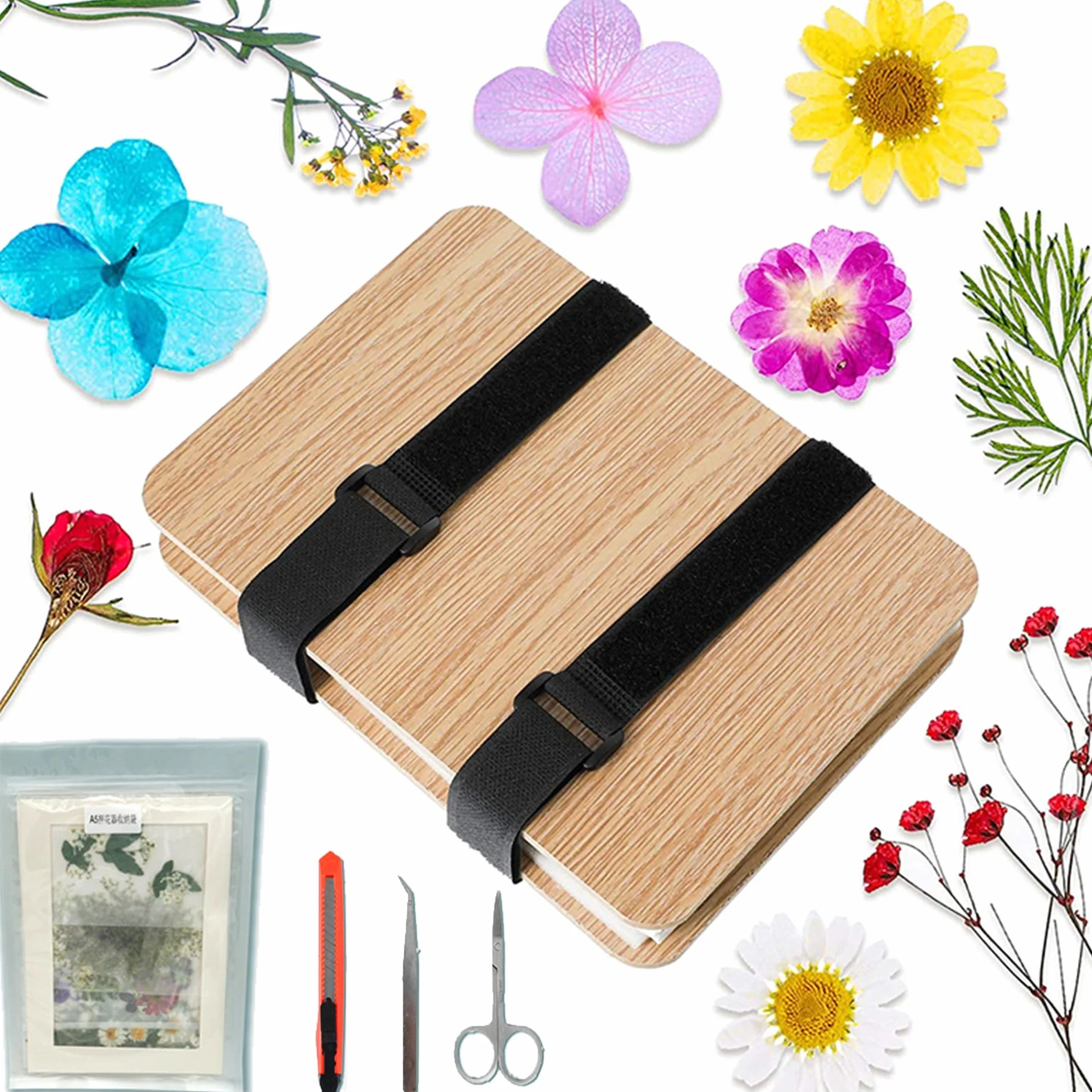QSLKI Kit in Legno Per Pressatura Fiori, Piante e Foglie - 15x21cm Con 6 Strati Per Adulti e Bambini - Perfetto Per Arti e Mestieri