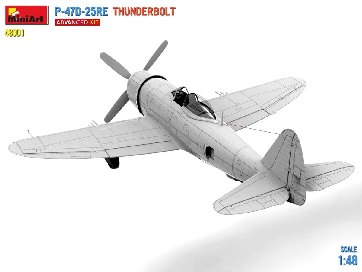 MiniArt 48001 1:48 P-47D-25RE Thunderbolt ADV.Kit replica fedele all'originale, modellismo, kit di costruzione in plastica, fai da te, hobby, collage, modellismo, da montare, non verniciato