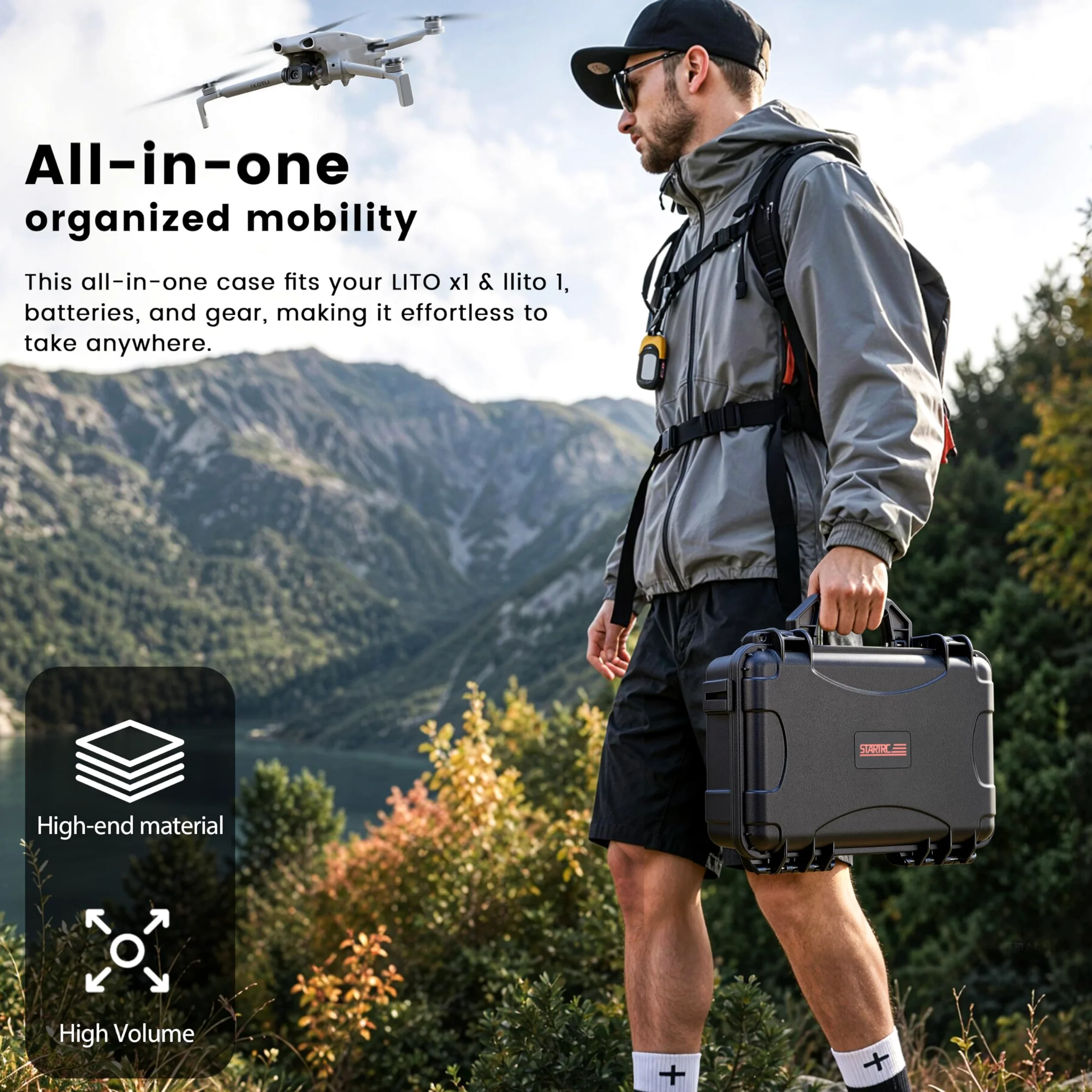 STARTRC Lito X1/1 Custodia, Borsa rigida da trasporto impermeabile per DJI Lito X1/1 Fly More Combo accessori per DJI Manetta RC N3/N2, 7 batterie e hub di ricarica 【NON per RC 2】