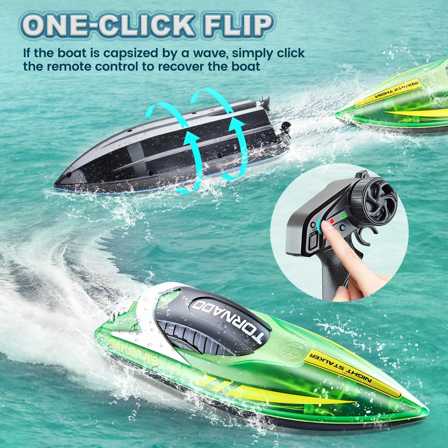 JONRRYIN Barca Telecomandata per Bambini, Impermeabile Barca RC con Luce LED, 2,4 GHz Motoscafo Elettrico per Piscine e Laghi per Bambini Adulti