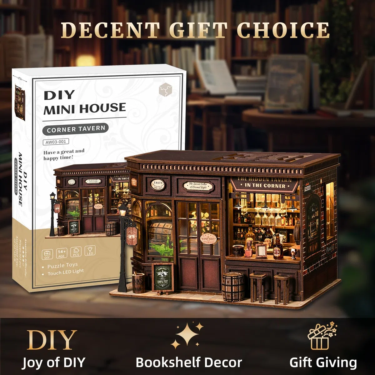 Kit Book Nook DIY per Adulti - Casa in Miniatura con Luci LED da Montare, Modellismo 3D Creativo per Decorare Librerie - Regalo Originale per Appassionati di Fai da Te