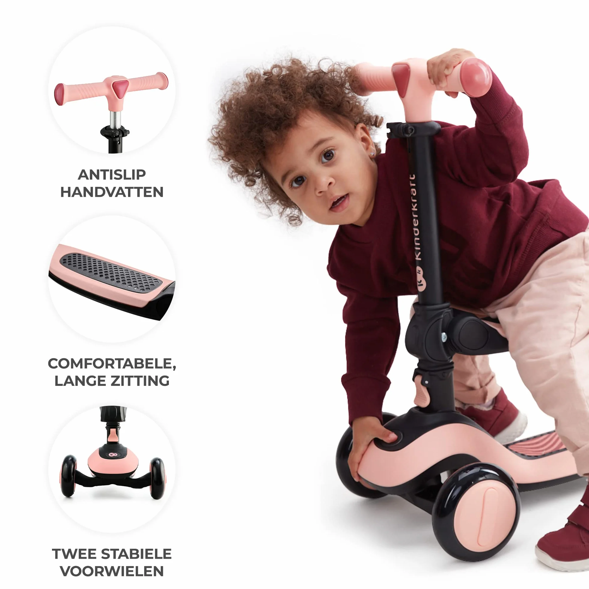 Kinderkraft HALLEY Monopattino Bambino, Triciclo bambini 1 anno, con 3 Ruote LED, Pieghevole, Manubrio regolabile in altezza, per Bambini 3-13 Anni, Carico Massimo 50 kg, Bianco
