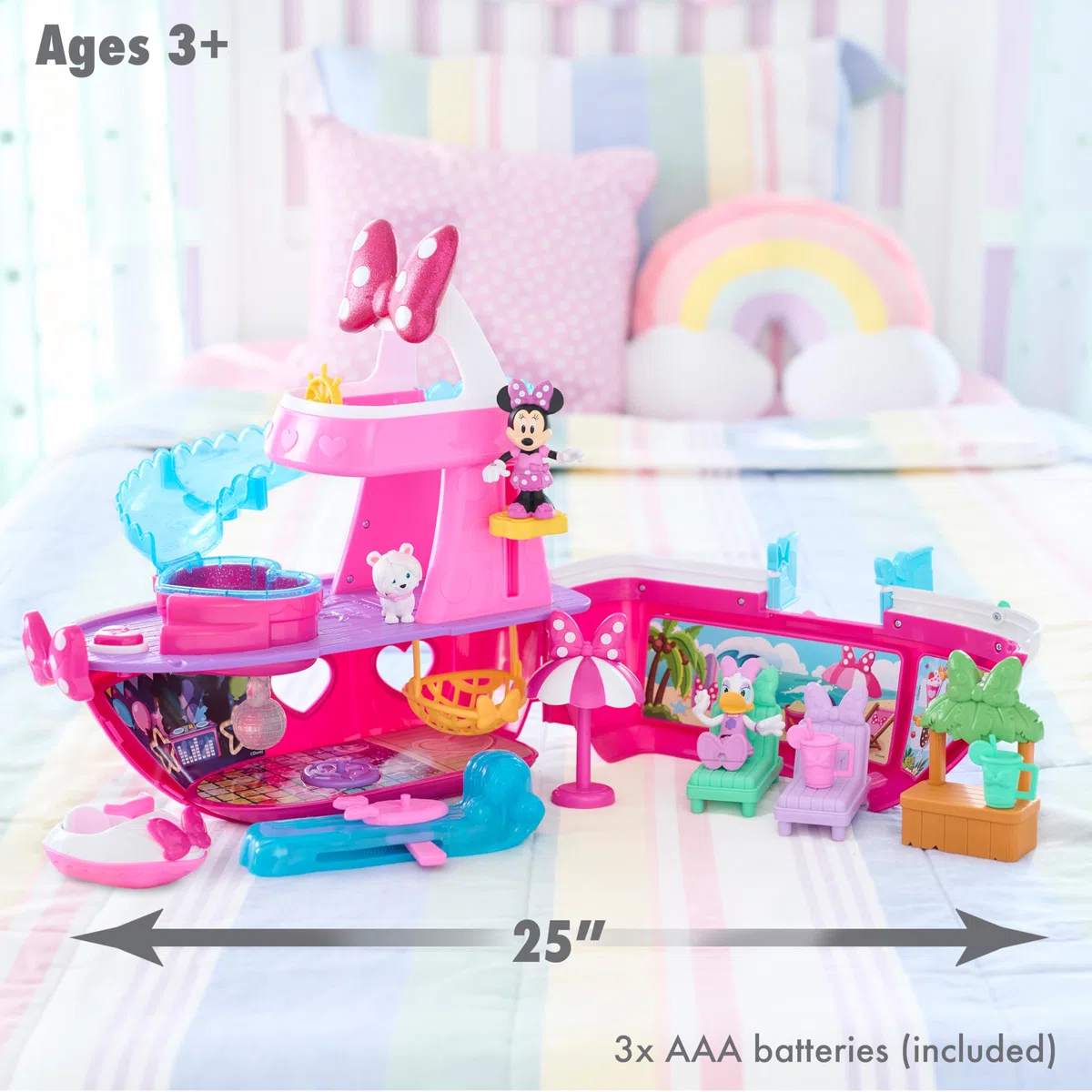 Just Play Disney Junior Minnie Mouse Yacht Playset con effetti sonori e luminosi, 14 accessori, giochi di finzione, giocattoli per bambini dai 3 anni