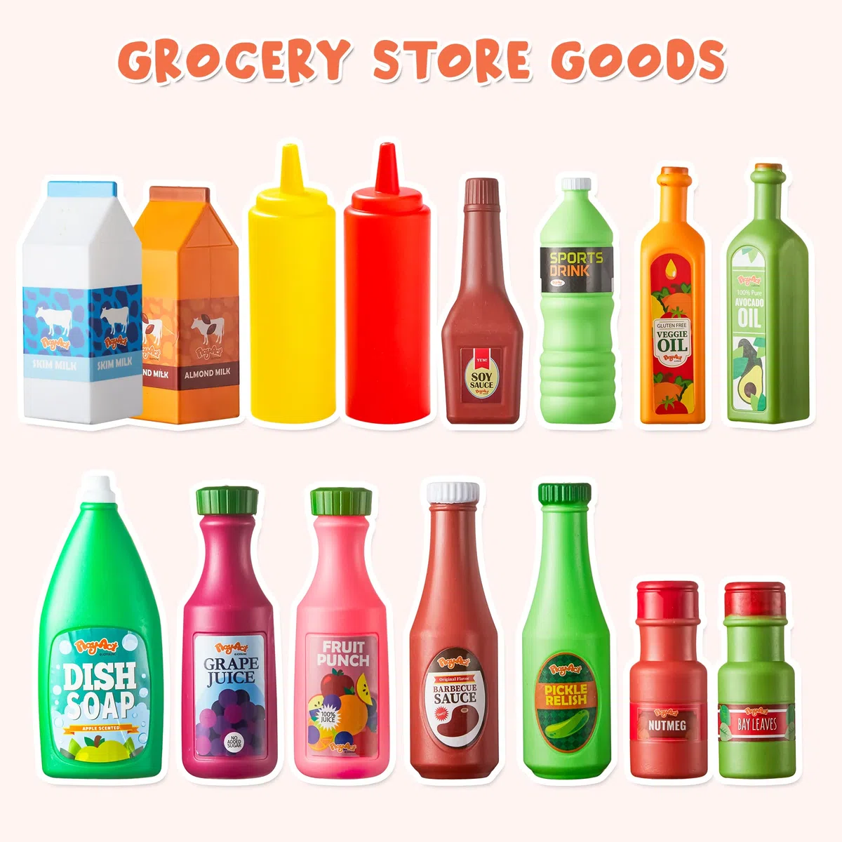 JOYIN 30 Pezzi Giocattoli per Bambini in Plastica Giocattoli Alimentari Scatole della Spesa, Giochi di Imitazione Accessori da Cucina, Cibo Finto Regali per Bambini e Giocattoli al Coperto