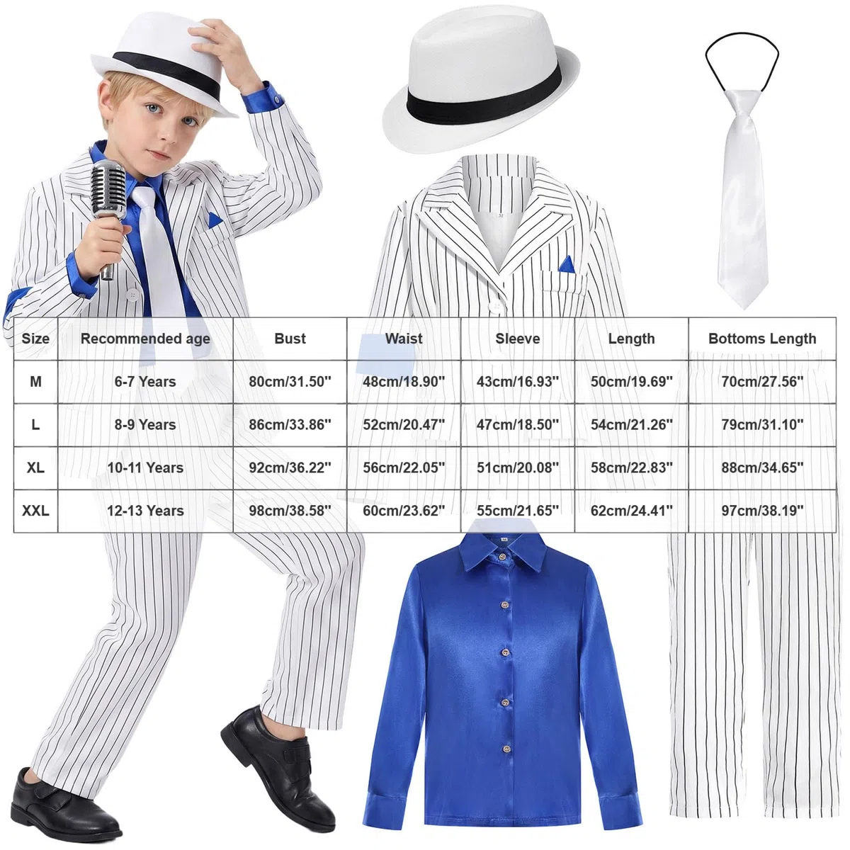 Costumi di Halloween per Bambini Ragazzi 5-11 Anni Michael Jackson Abbigliamento Stage Performance Dancewear,Set 6 Pezzi con Giacca Nera con Paillettes,Pantaloni, Cappello,Guanto Spettacoli Halloween