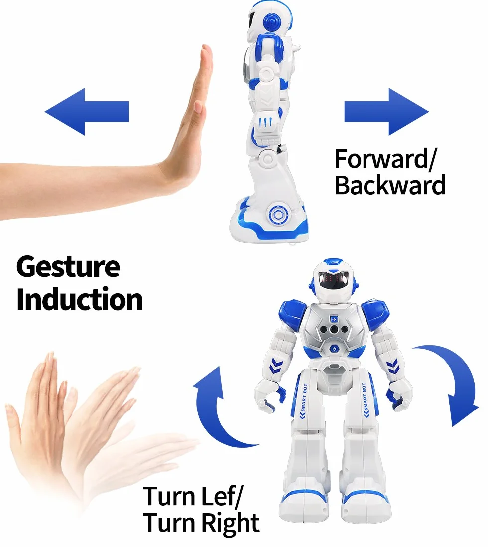 HUSAN Robot Intelligente per Bambini, Controllo a Infrarossi Programmabile, Canto e Danza, Sensazione di Gesti, Giocattolo Interattivo (Blu)