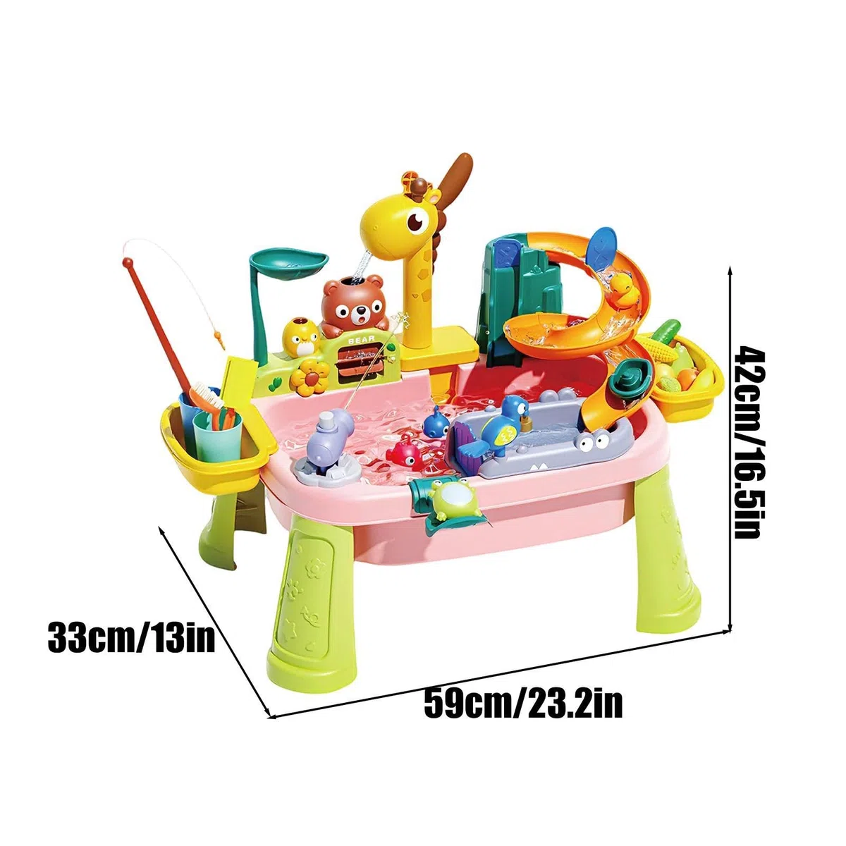 Generico Tavolo d'Acqua per Bambini | Rubinetto Giraffa e Giocattolo da Pesca educativo,Tavolo di attività con Giochi d'Acqua Estivi - per Giochi di Ruolo e coordinazione Occhio-Mano, Spiaggia