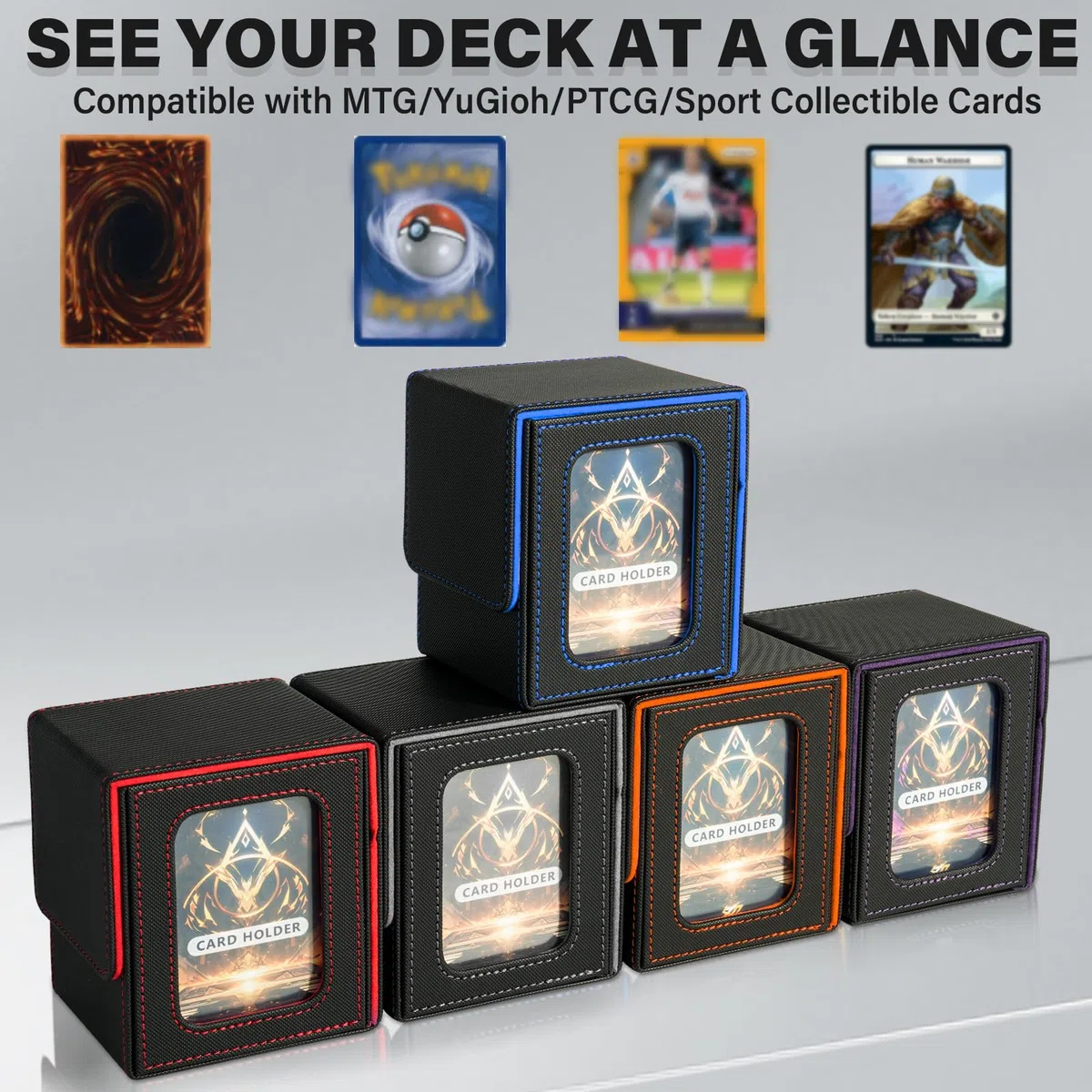 Porta Mazzo di Carte per MTG Commander, Scatola per Carte TCG, Scatola Porta Carte Collezionabili Magnetica in Pelle PU, Contiene 100 Carte a Doppia Busta, Nero e Blu