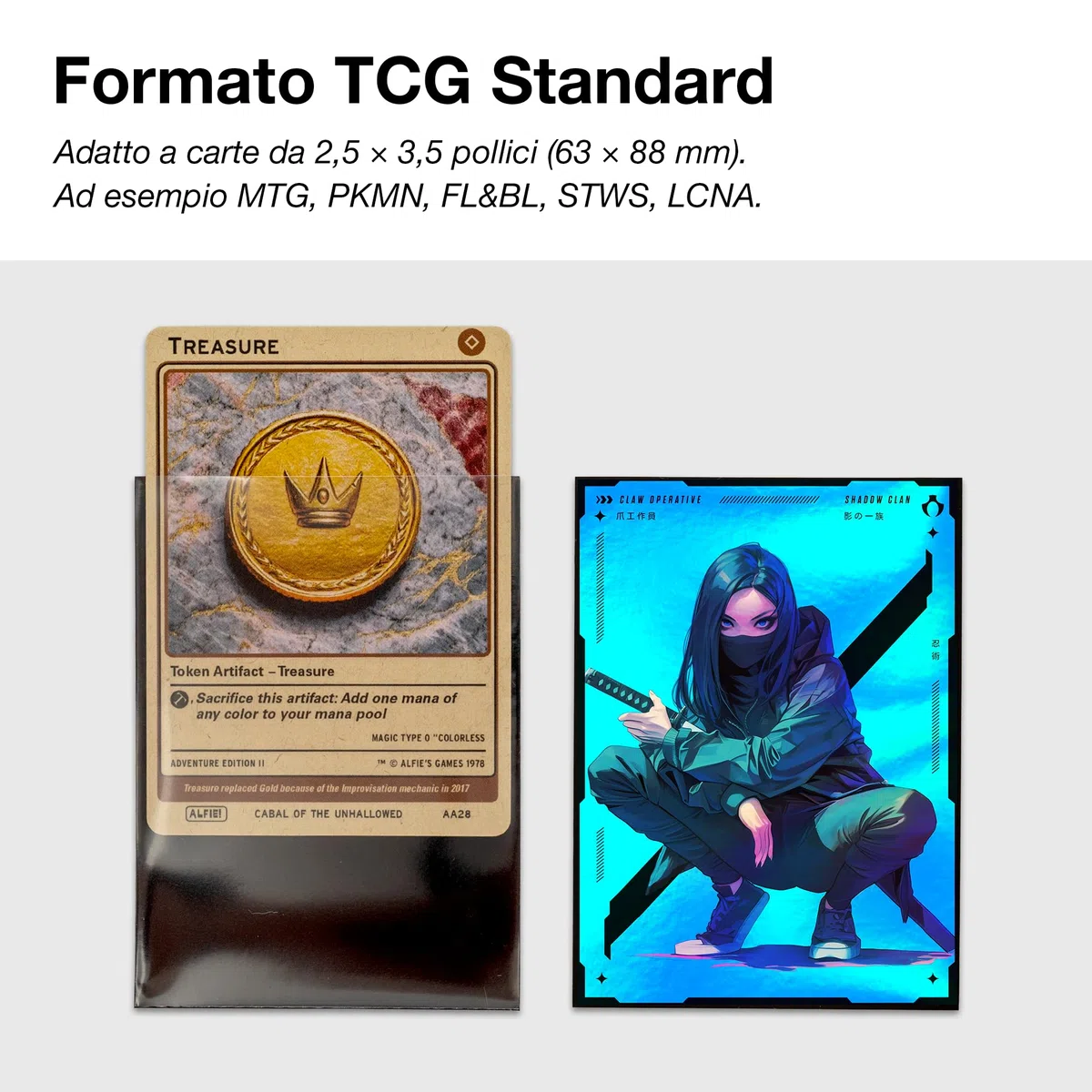 MTG - Custodie per carte da 105 ct, stile anime e manga, clan ninja, finitura laminata + frontale trasparente, 66 x 92 mm, dimensioni standard