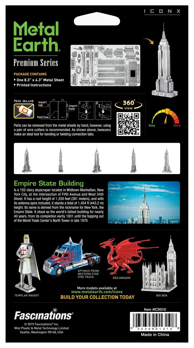 Metal Earth Serie Premium Empire State Building 3D Metal Model Kit Bundle con Pinzette Fascinations