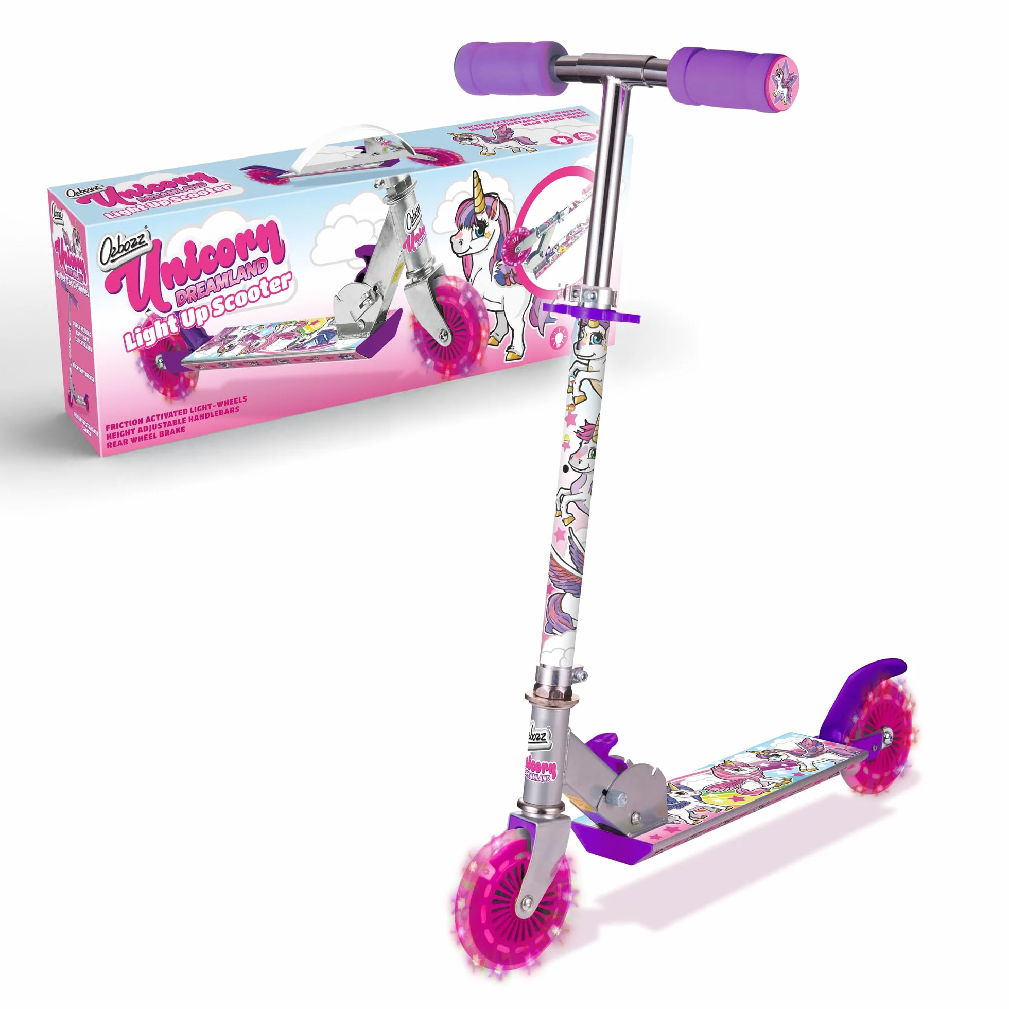 Ozbozz SV13988 - Monopattino con 2 ruote illuminate, Da 4 anni a 11 anni, Regolabile, Multicolore