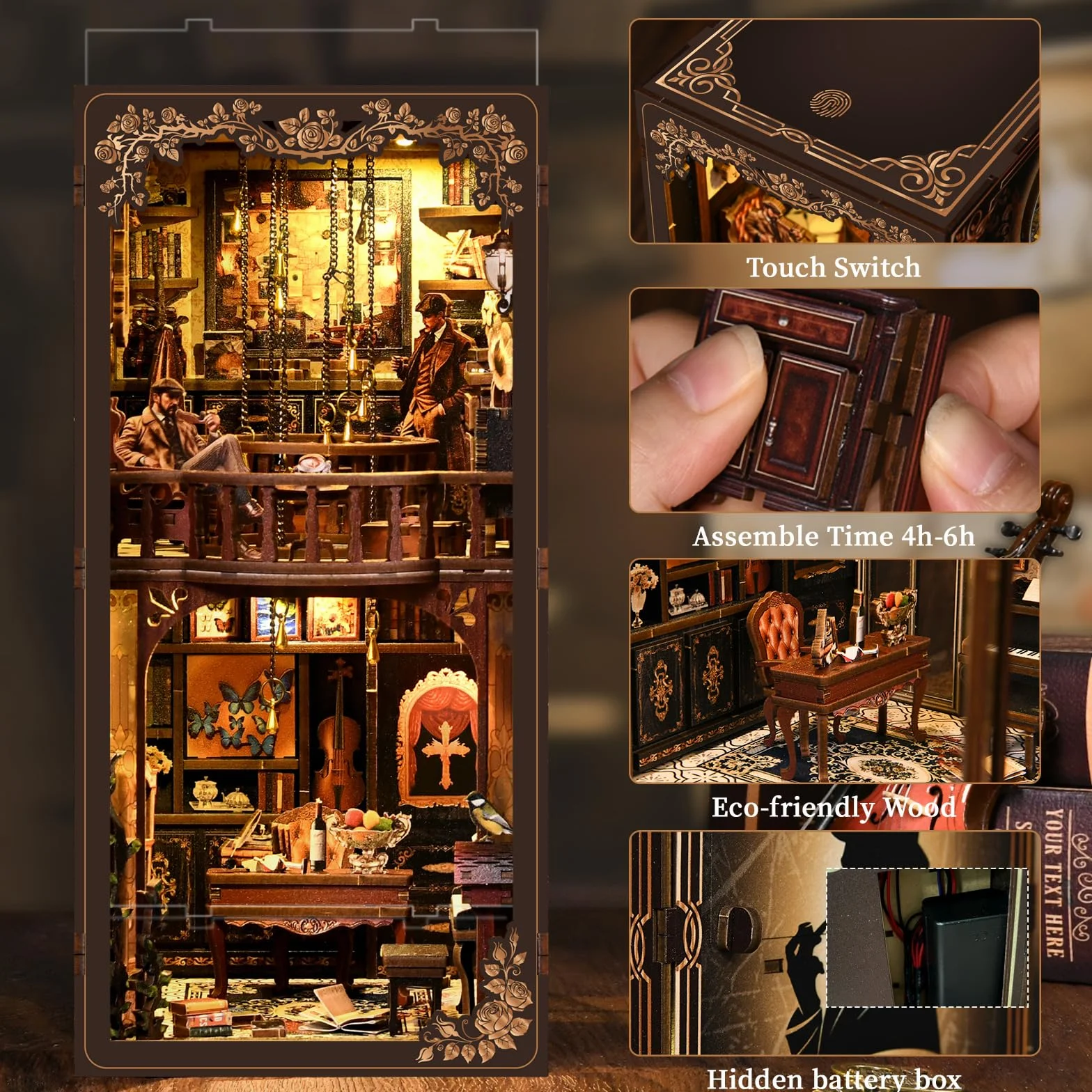 book nook-Dunkle Box – Caso misterioso-Mit Musikbox-Bauspielzeugset mit LED Licht,diy set erwachsene,3D Holzbausatz,bastelset erwachsene