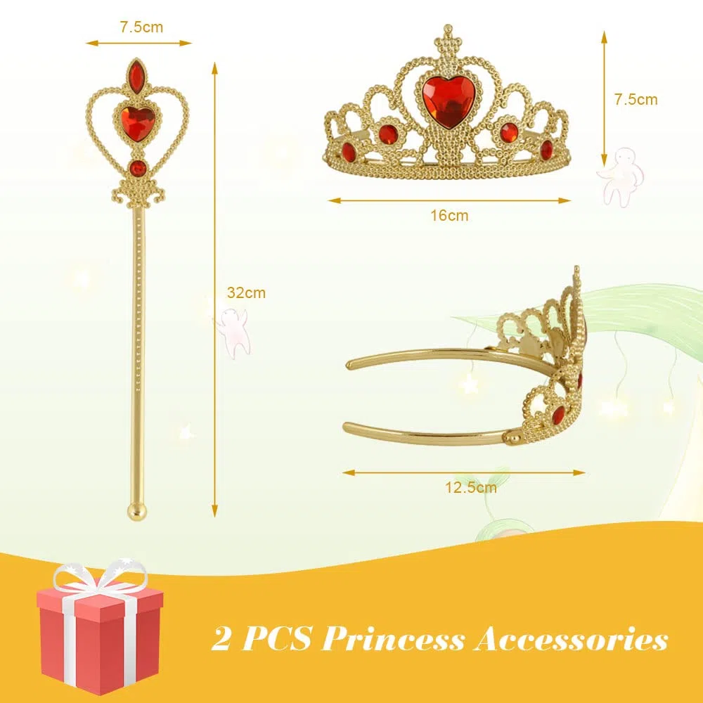 Aomig Snow Principessa Vestito, Snow Bianco Costume Principessa Carnevale Costumi con Corona e Scettro Principessa Bambina, Bianco Neve Costumi con Mantello per Ragazze Natale Halloween Cosplay,120cm