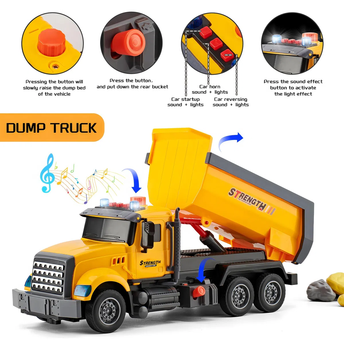 LerBao Confezione da 2 giocattoli per camion di ingegneria edilizia, escavatore mobile e sollevamento posteriore con cassone ribaltabile, giocattolo per 3 4 5 6 7 8 anni ragazzi bambini bambini