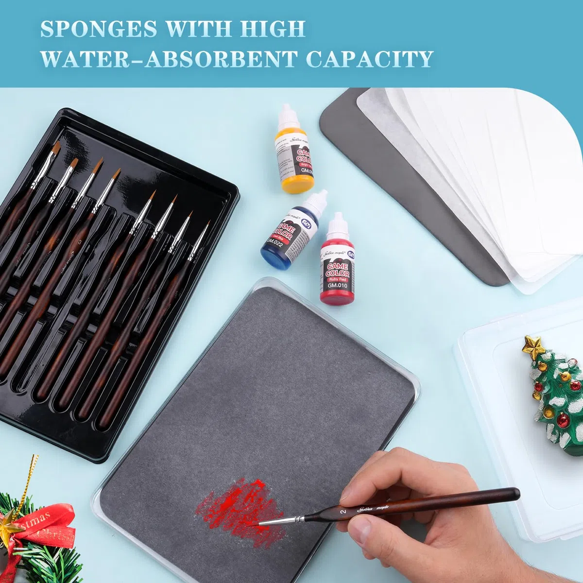 golden maple Tavolozza bagnata per pittura in miniatura – Wet Palette per pittura acrilica Set con 9 pennelli in miniatura, 50 fogli per pallet, 2 spugne, 1 porta pennelli e 1 ciotola in spugna