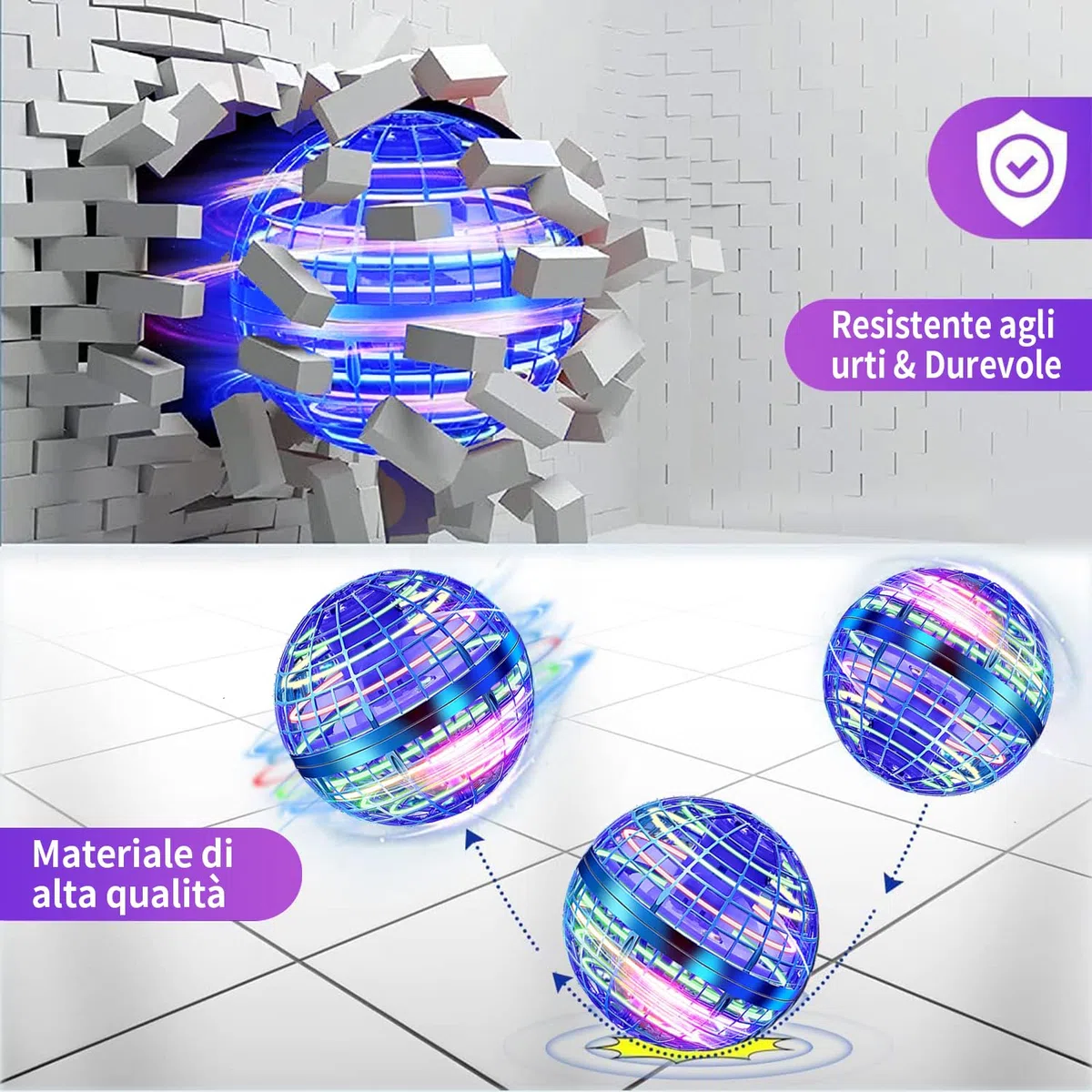 ASORT Palla Volante Magica UFO Ball, Flying Orb Hover Ball, LED Flying Spinner Boomerang Orb Sfera Volante, Fly UFO Mini Drone per Bambini, Regalo Drone Giocattolo Bambino Interno ed Esterno