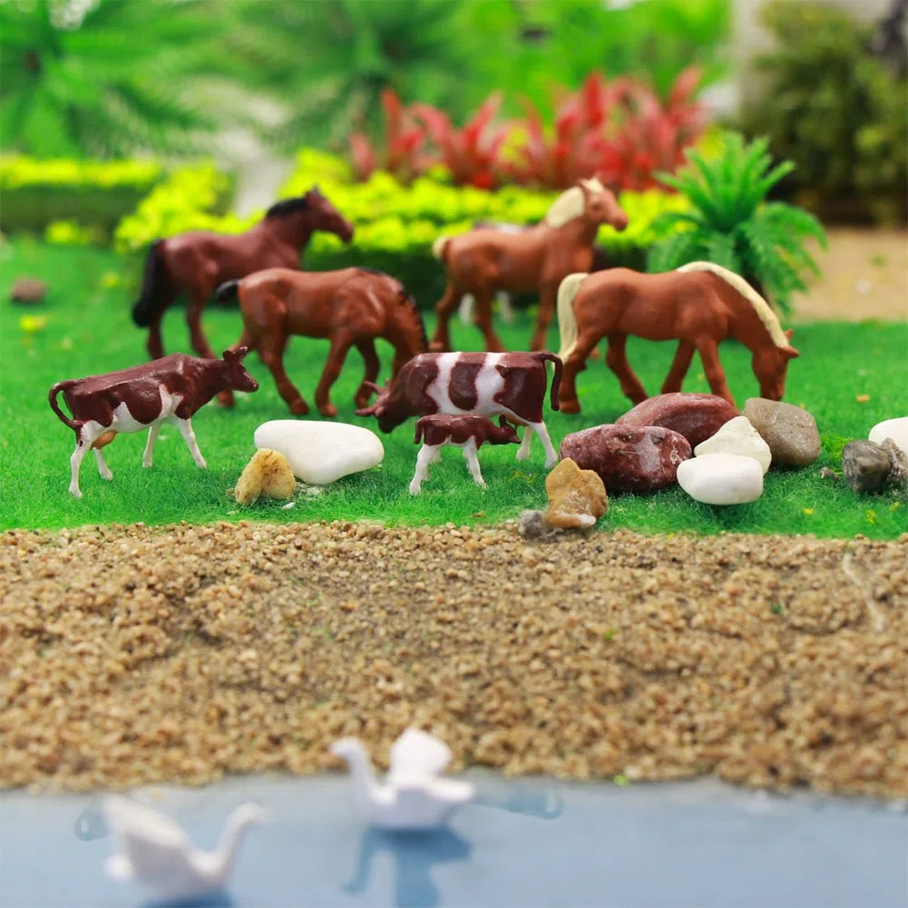 Farm Animals Figure Toys Set,AN8706 36PCS 1:87 Well Painted Farm Animals Cows Horses Figures HO Scale Model Train Scenery Layout Miniature Landscape