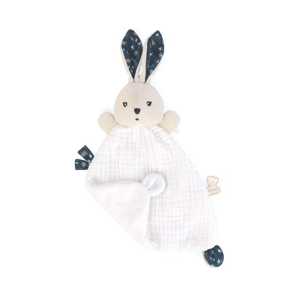 KALOO - K'Doux - Doudou Coniglio Natura - Bianco e Blu - Materiale Mussola di Cotone - 20 Cm, K969950