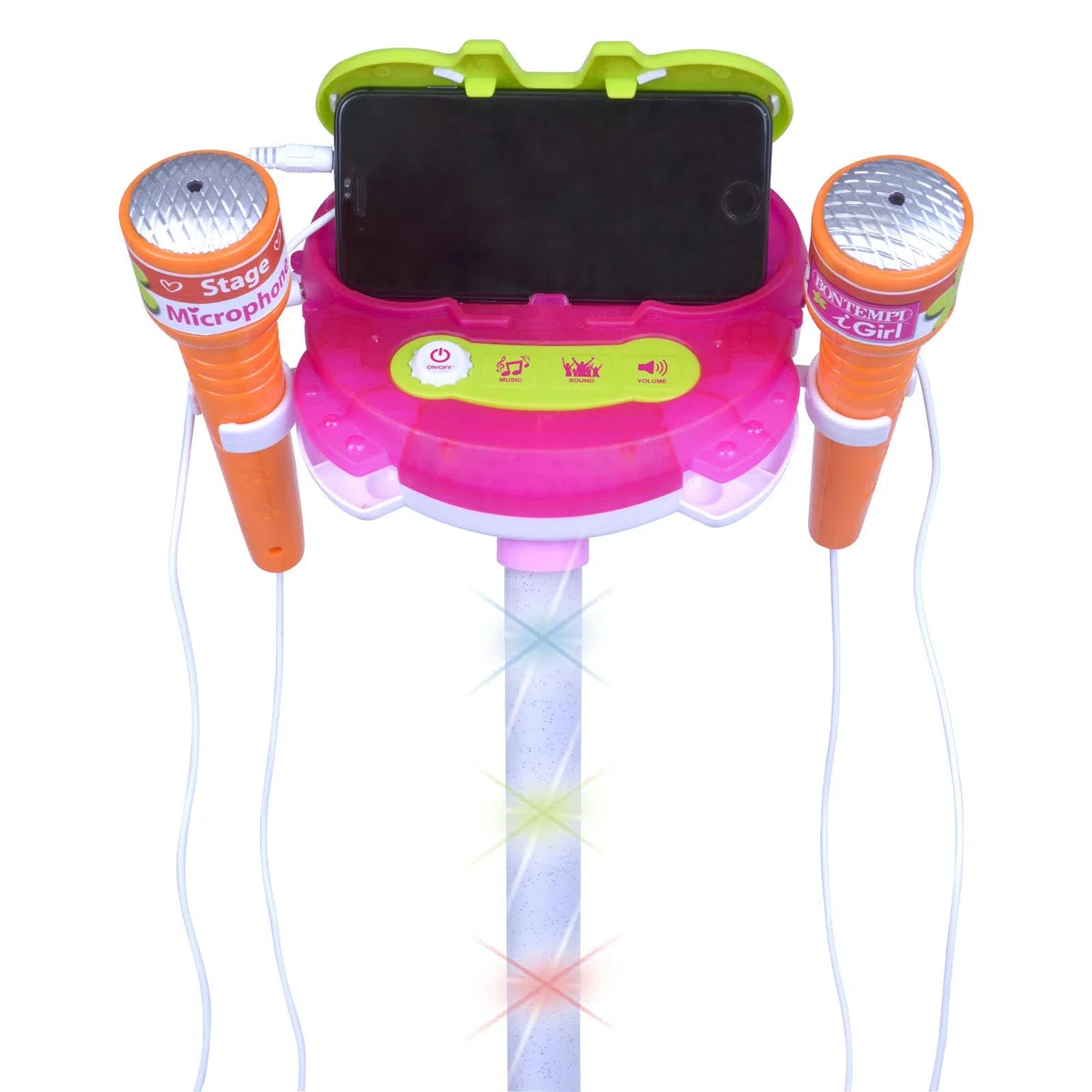Bontempi | TwinStage Mic - Doppio Microfono da Palcoscenico con Connessione MP3 per Performance Strabilianti, Rosa, 360x360x890 mm