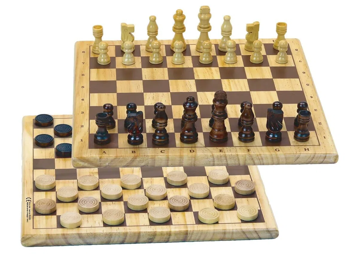 Jeujura Dames & Echecs - Vassoio Reversibile in Legno – L'Albero da Gioco – età Minima: 3 Anni, 66430, Multicolore