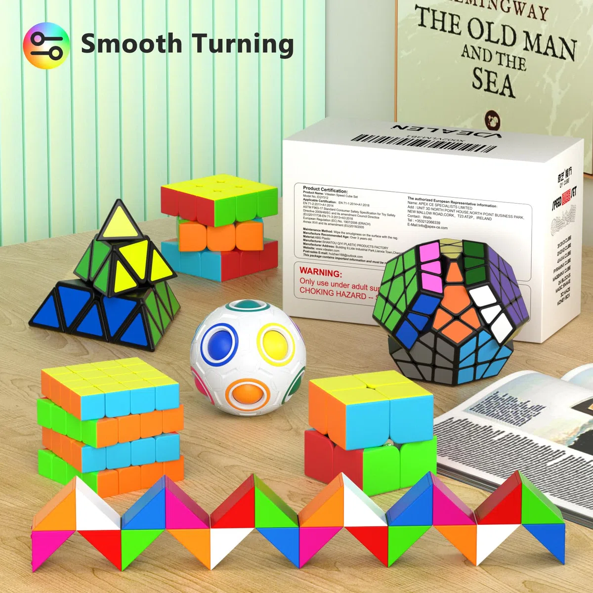Vdealen Cubo Magico 2x2 3x3 4x4 Piramide Megaminx Snake Rainbow Ball Magic Cube, Lisci Speed Cube Puzzle Cubo di Velocità, Regalo per Bambini Adolescenti Adulti(7 Pacchetto)