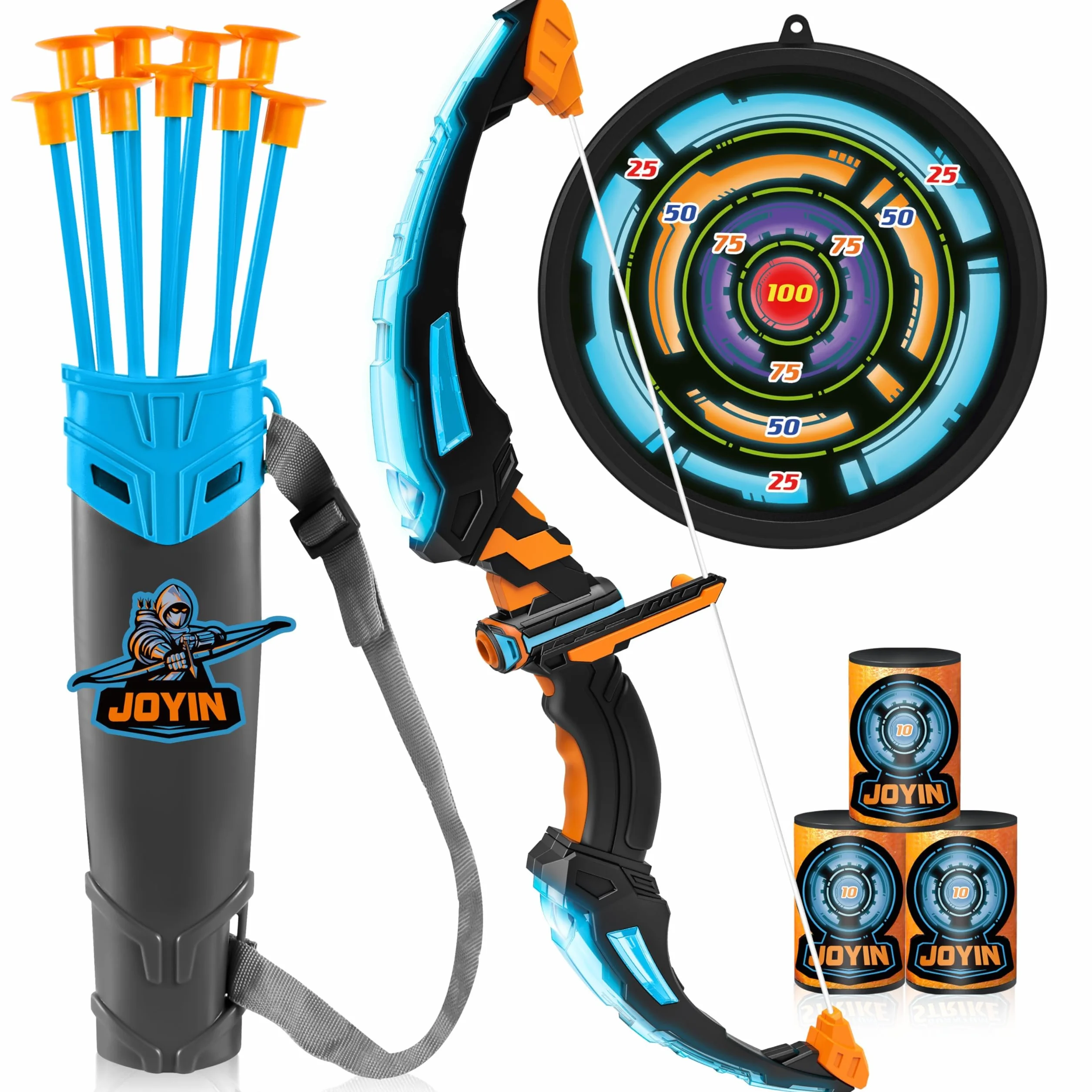 JOYIN Set di Giocattoli con Arco e Freccia per Bambini, con Arco e Freccia, con Arco Luminoso, 9 Ventose frecce, bersagli e faretra