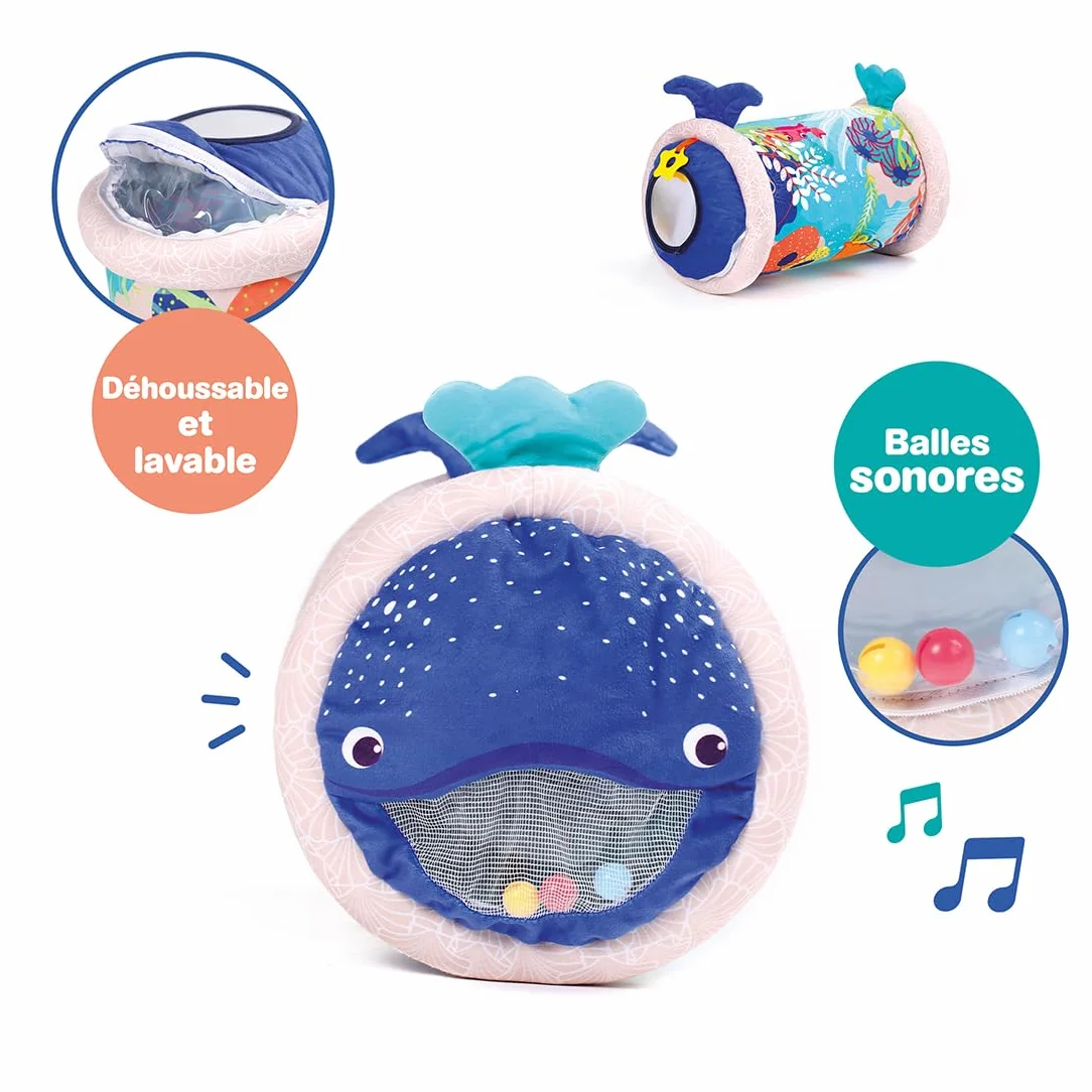 LUDI – Baby Roller Balena – Rullo Gonfiabile per attività – 6 attività sensoriali – Sviluppo motorio e coordinamento – a Partire dai 6 Mesi – 45 x 30 cm