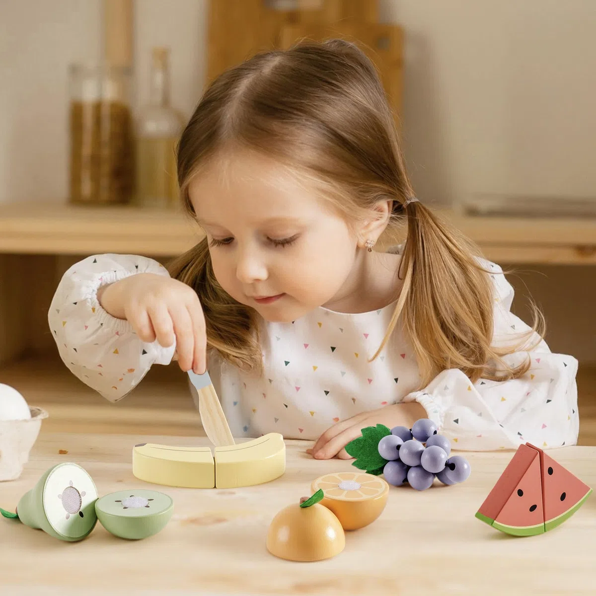 ROBUD Accessori per la cucina dei bambini in legno per giocattoli, alimenti per giochi di ruolo, cucine da gioco con custodia, regali per bambini a partire dai 3 anni in su, set di frutta