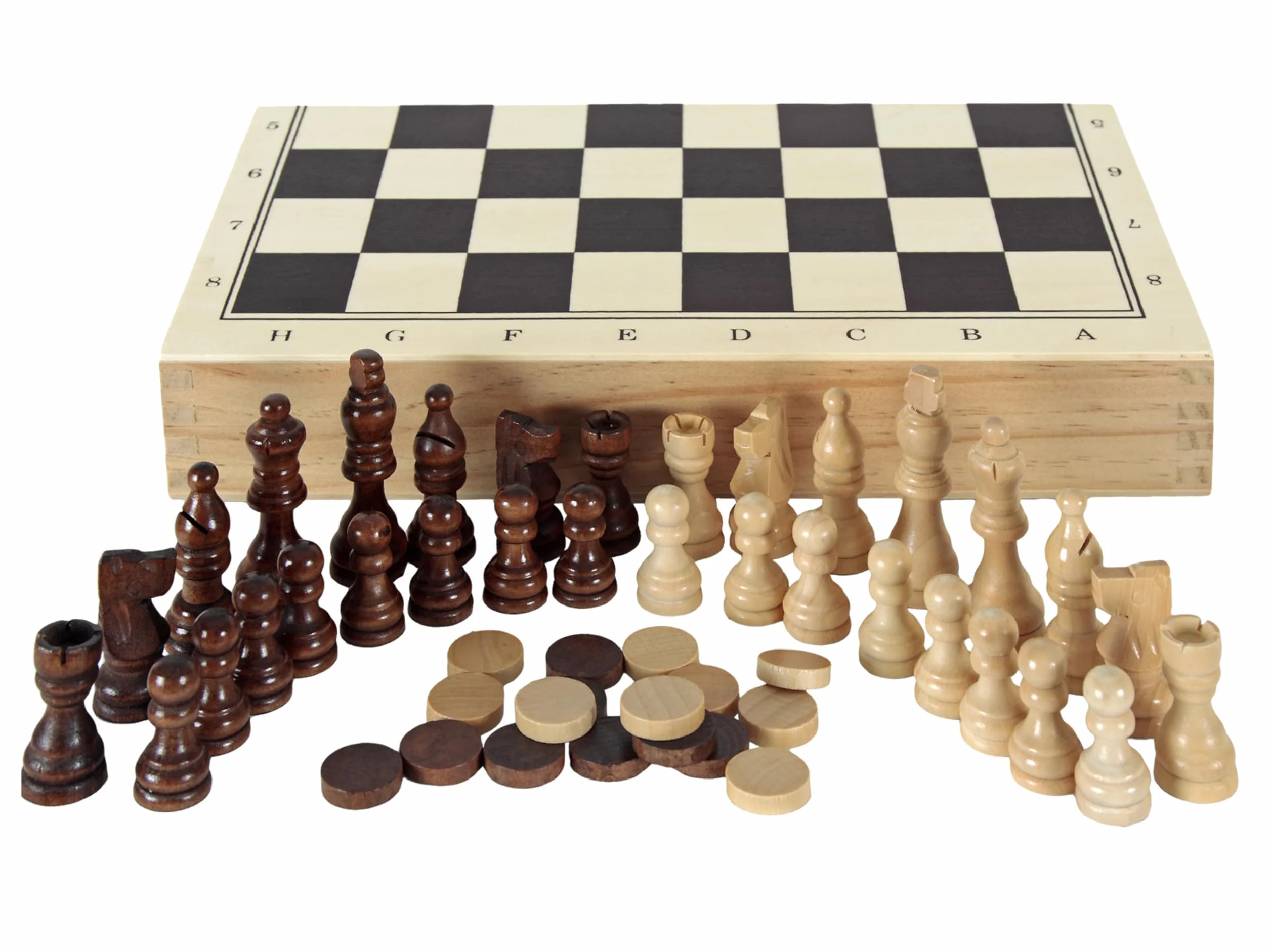 Aquamarine Games - Scacchi, Dama Backgammon, con confezione portatile in legno, 2 giocatori