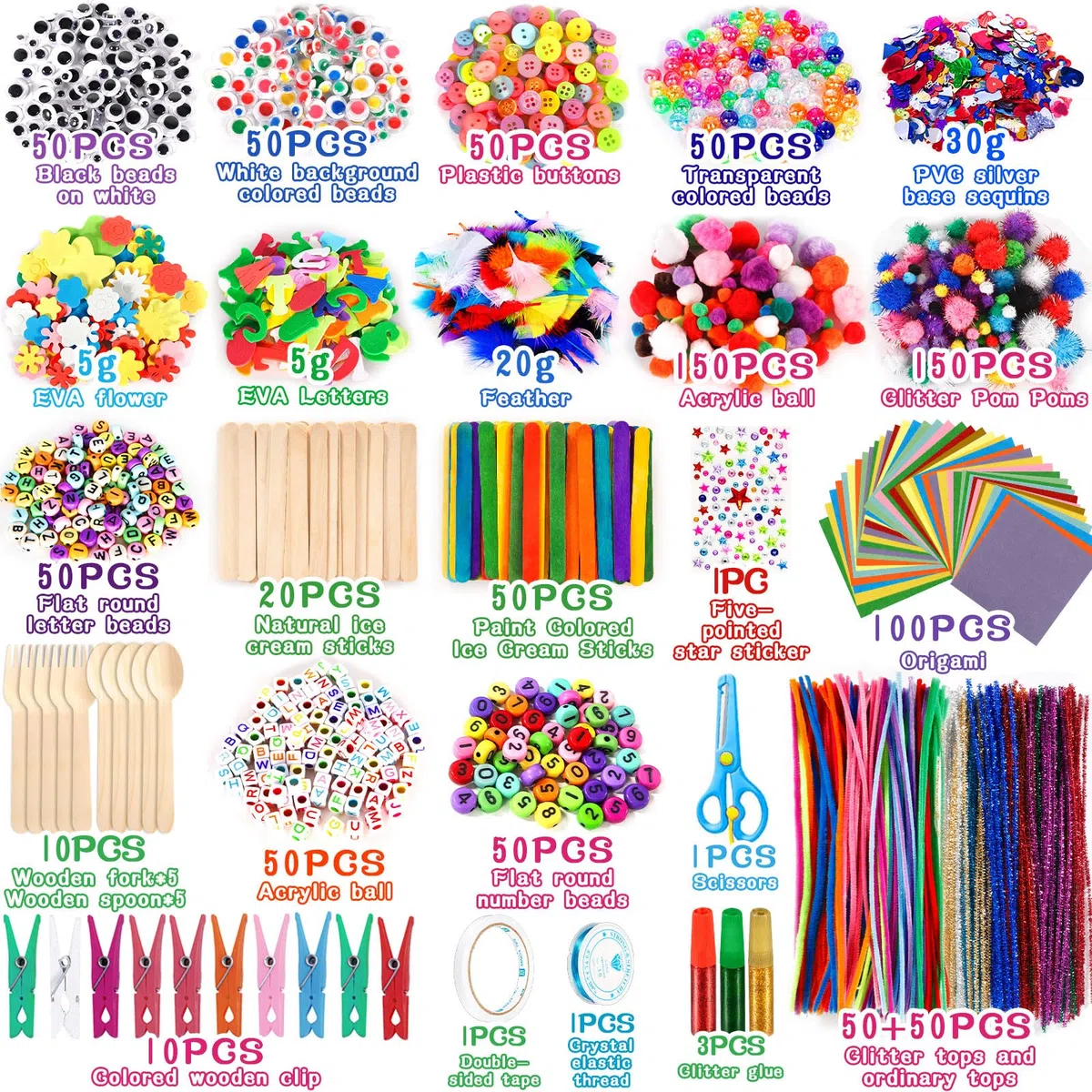 Purpledi 3300+ Pezzi Lavoretti Creativi, DIY Art Craft Set, Paillettes, Kids Mestiere Fai da Te Decorazioni Giocattoli, Giochi Creativi Bambini 3+Anni (A)