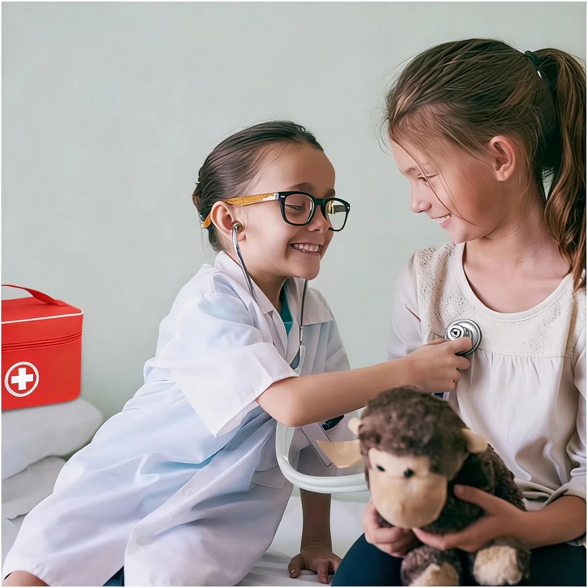 Valigetta Dottore Bambini Legno con vero Stetoscopio Borsa Dottore Gioco Attrezzo Medico Giocattolo a Partire dai 3 4 5 6 Anni