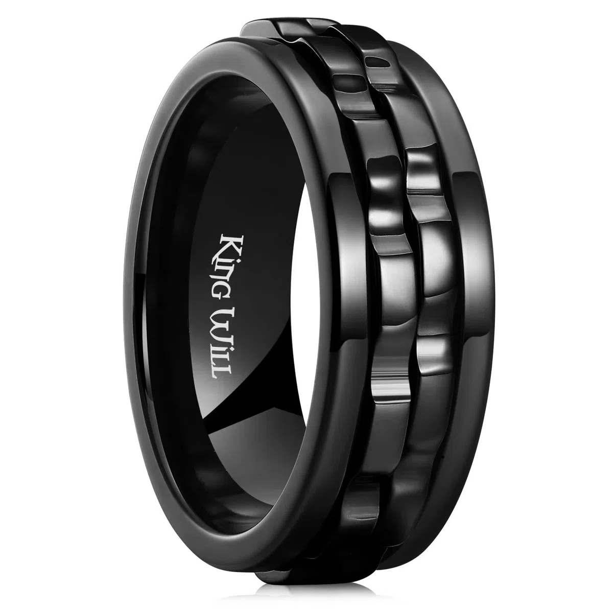 King Will Mens Black Gear Spinner Rings Stainless Steel Fidgets Two Black Gear Fidget Ring Anxiety Ring For Men Women Toy Stress Free Cool Wedding Band