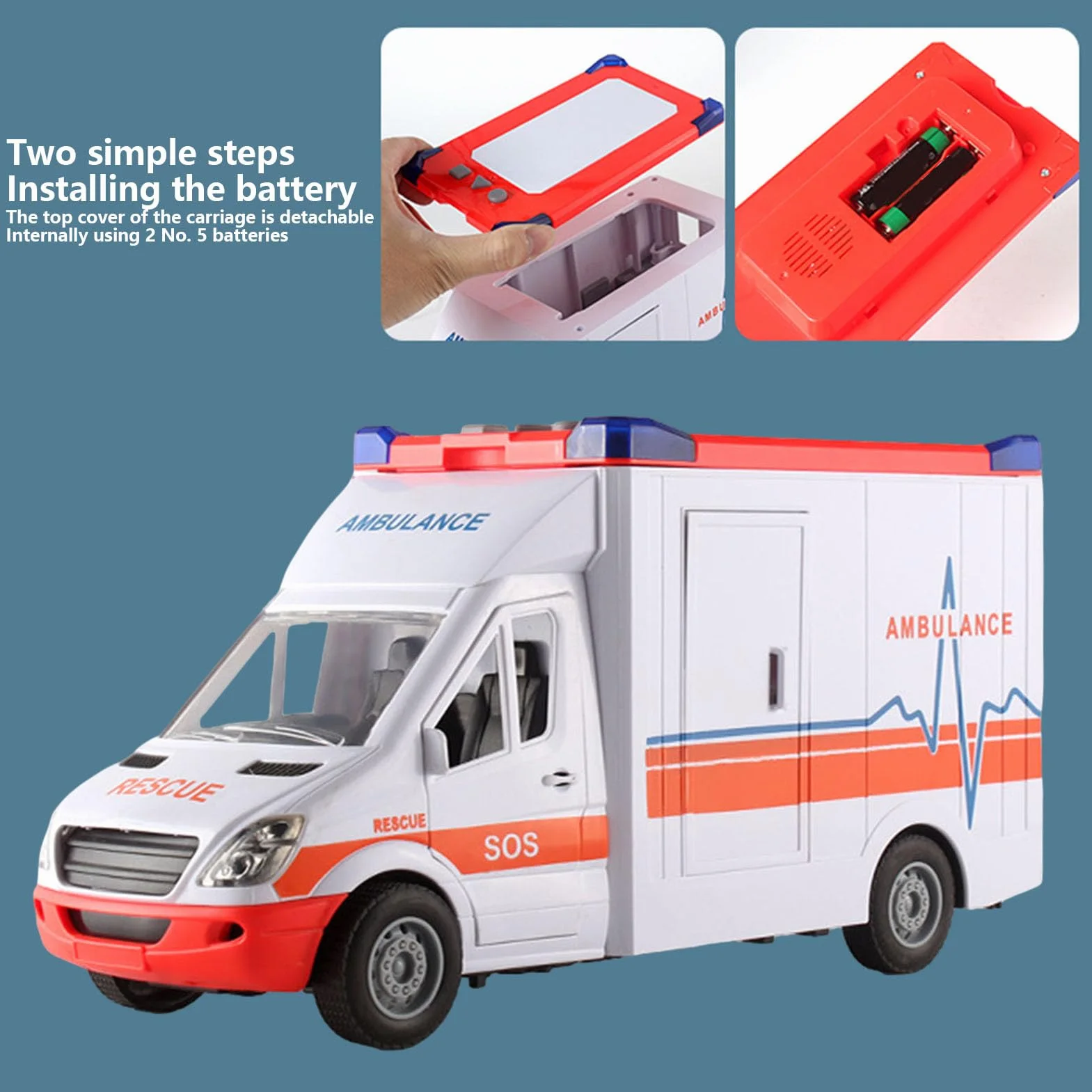 Ambulanza giocattolo per veicolo di soccorso – Camion di emergenza interattivo con e suoni, set da gioco per bambini con | Macchinina giocattolo educativa di grandi dimensioni