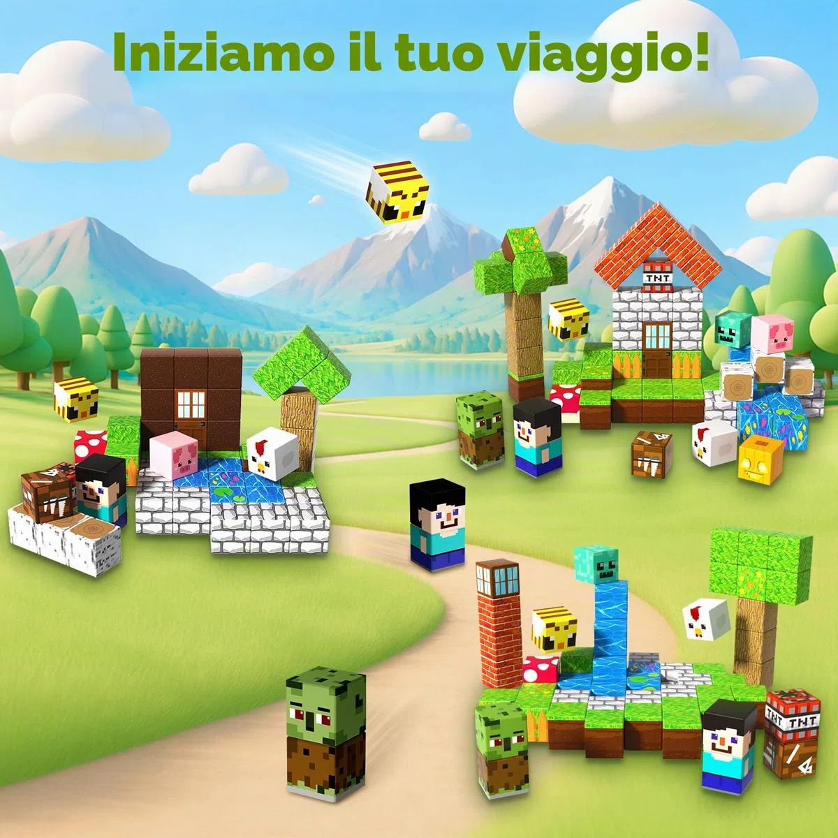 Costruzioni Magnetiche per Bambini da Viaggio 60 Pezzi con Scatola Metallica Portatile Cubi Magnetici Adatti per Giocare in Silenzio in Aereo e in Macchina Giocattolo STEM Regalo Montessori da 3+ Anni