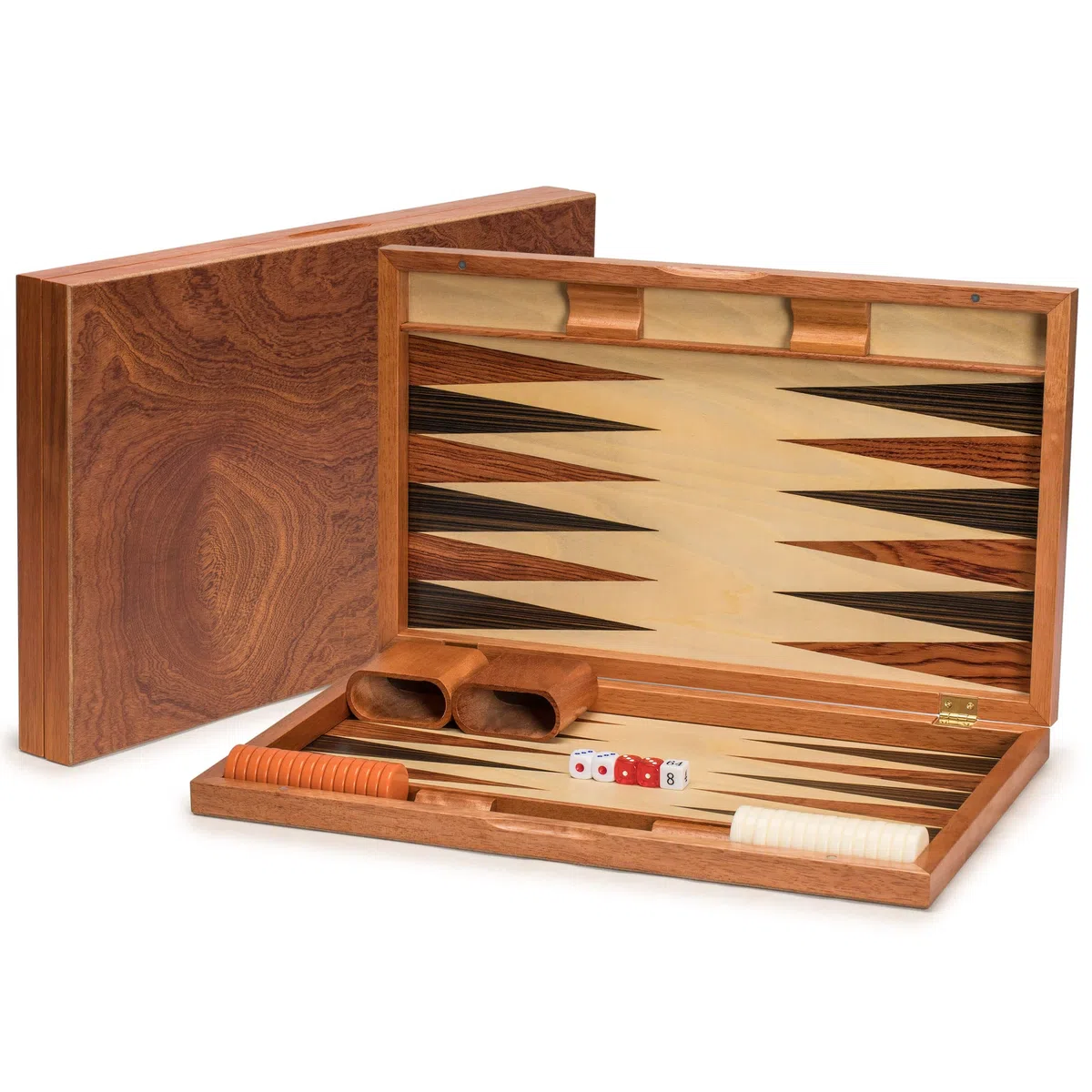 Backgammon Board Game Set Inlaid Wood Case 19''