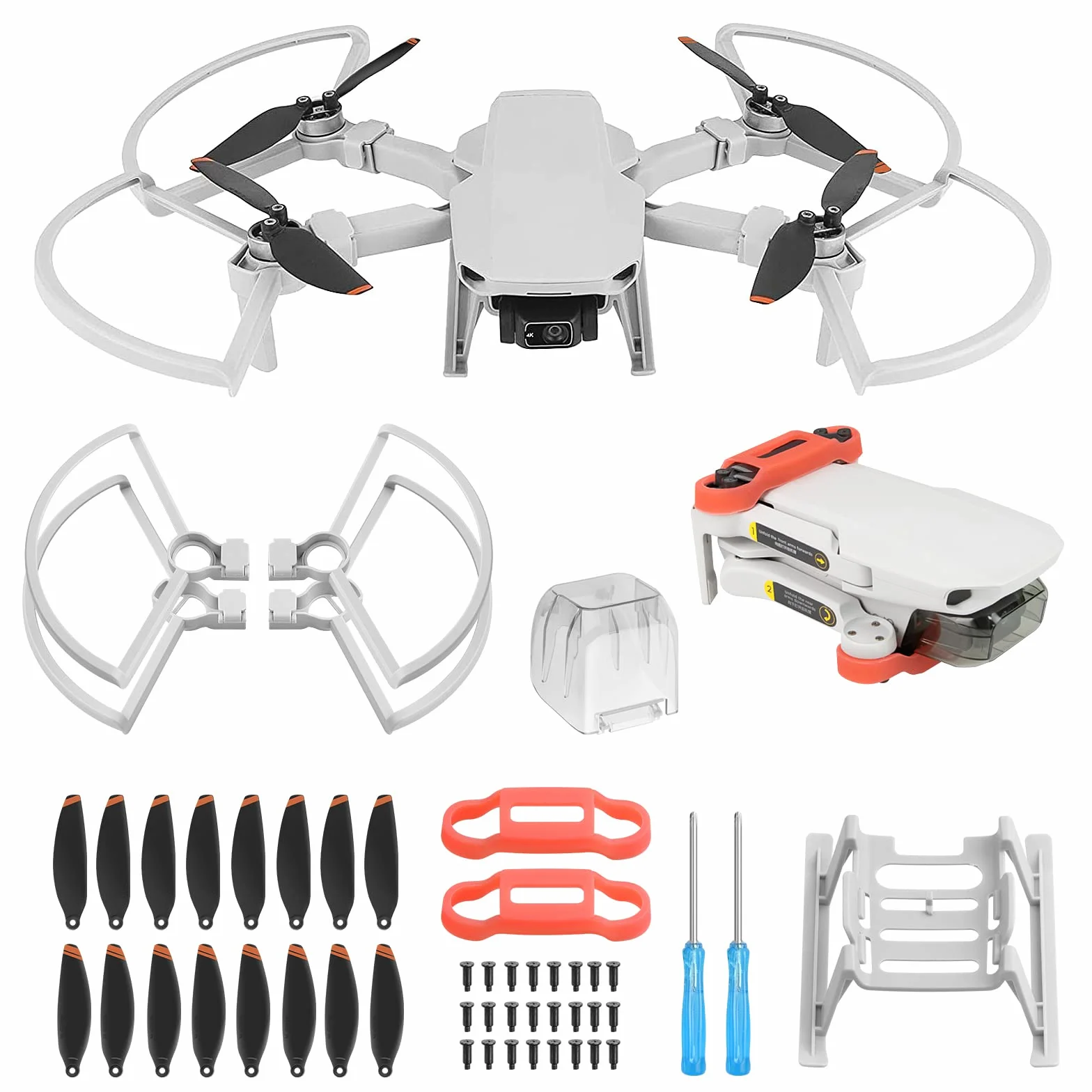 Eliche per DJI Mini 4K/2/2 SE Eliche Guardia di atterraggio Estensioni Gamba Supporto Protezione Gimbal Copertura Totale 24 pz per DJI Mini 4K 2 SE Drone Accessori Set