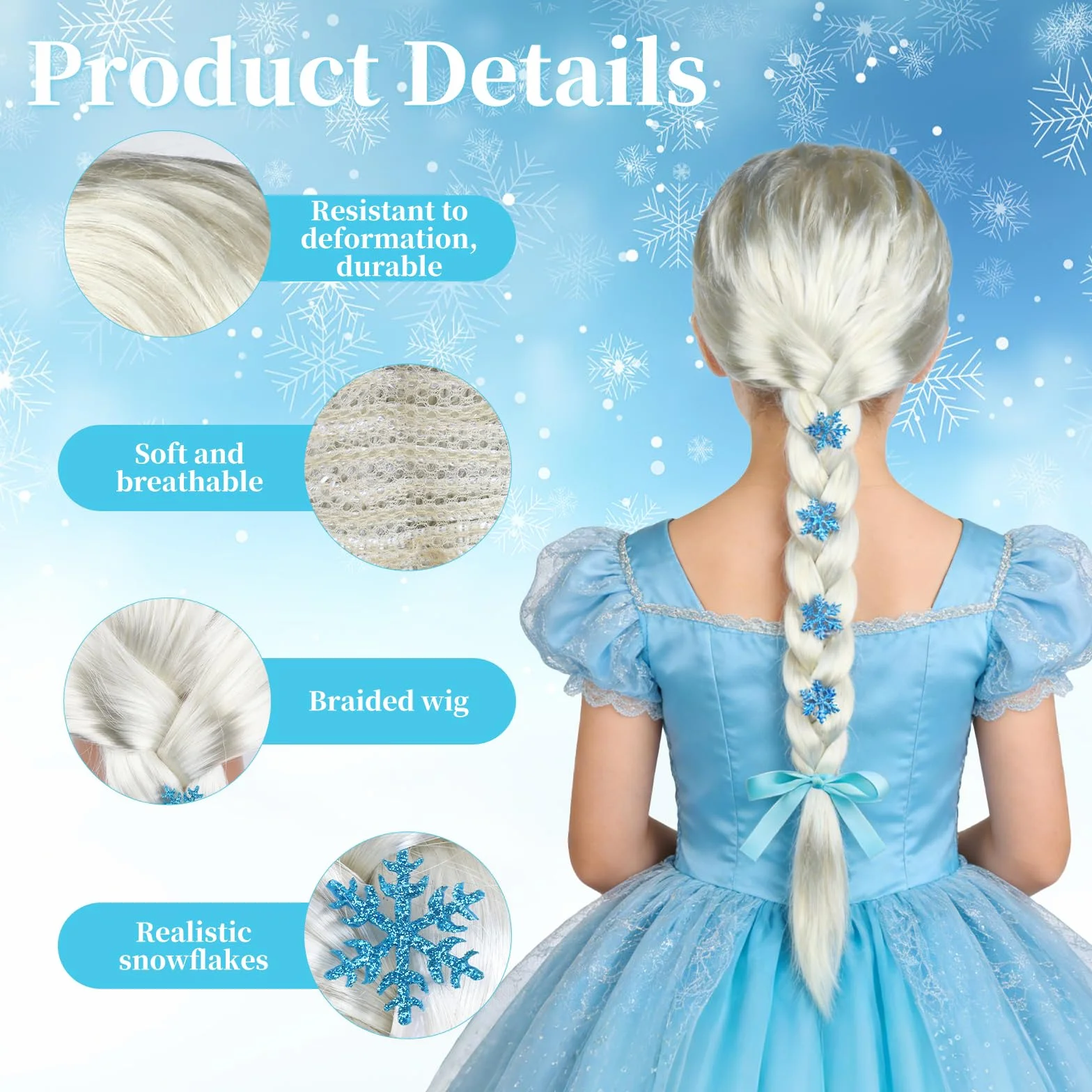 Parrucca Elsa, Principessa Parrucca Per Bambini, Parruccas Rapunzel Bambina, Principessa Parruccas Treccia Per Bambini e Adulti Cosplay per Halloween Carnevale