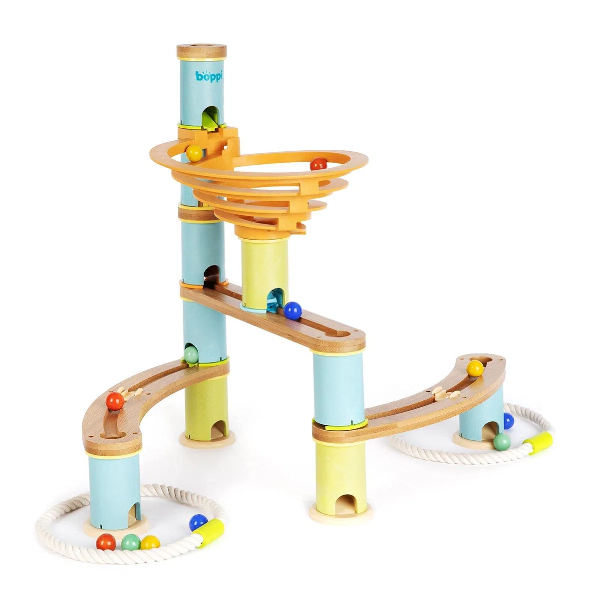 Pista Biglie Giochi in Legno per Bambini - Giochi Educativi Montessori dai 3 Anni in Su - Costruzioni per Bambini Stem 48 Pezzi e 12 Biglie di Vetro Colorate - Regalo Bambino Natale di Boppi