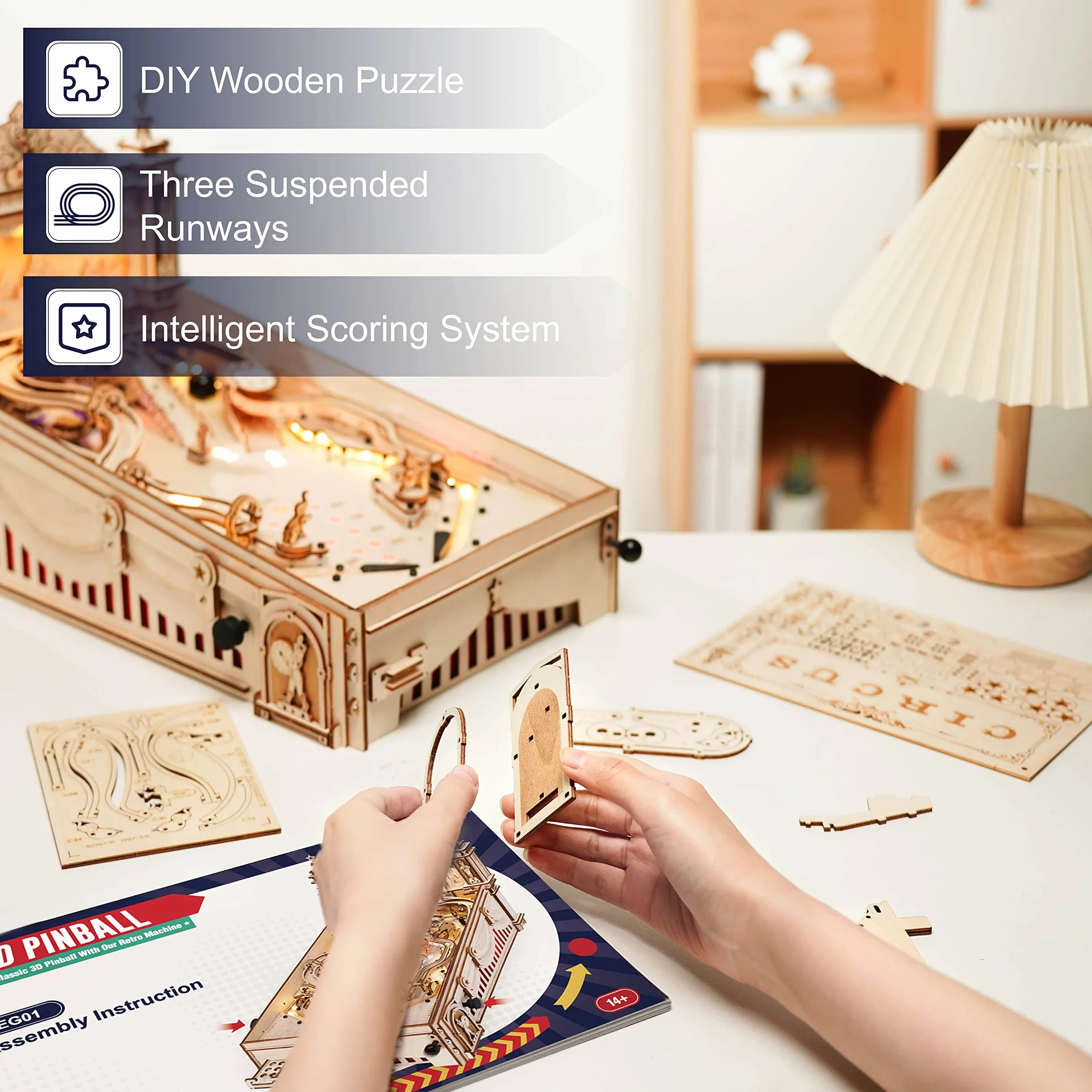 ROKR Pinball Flipper Kit di Modellismo DIY-Puzzle 3D Legno Adulti-Idea Regalo Per Uomo Marito Padre (EG01)