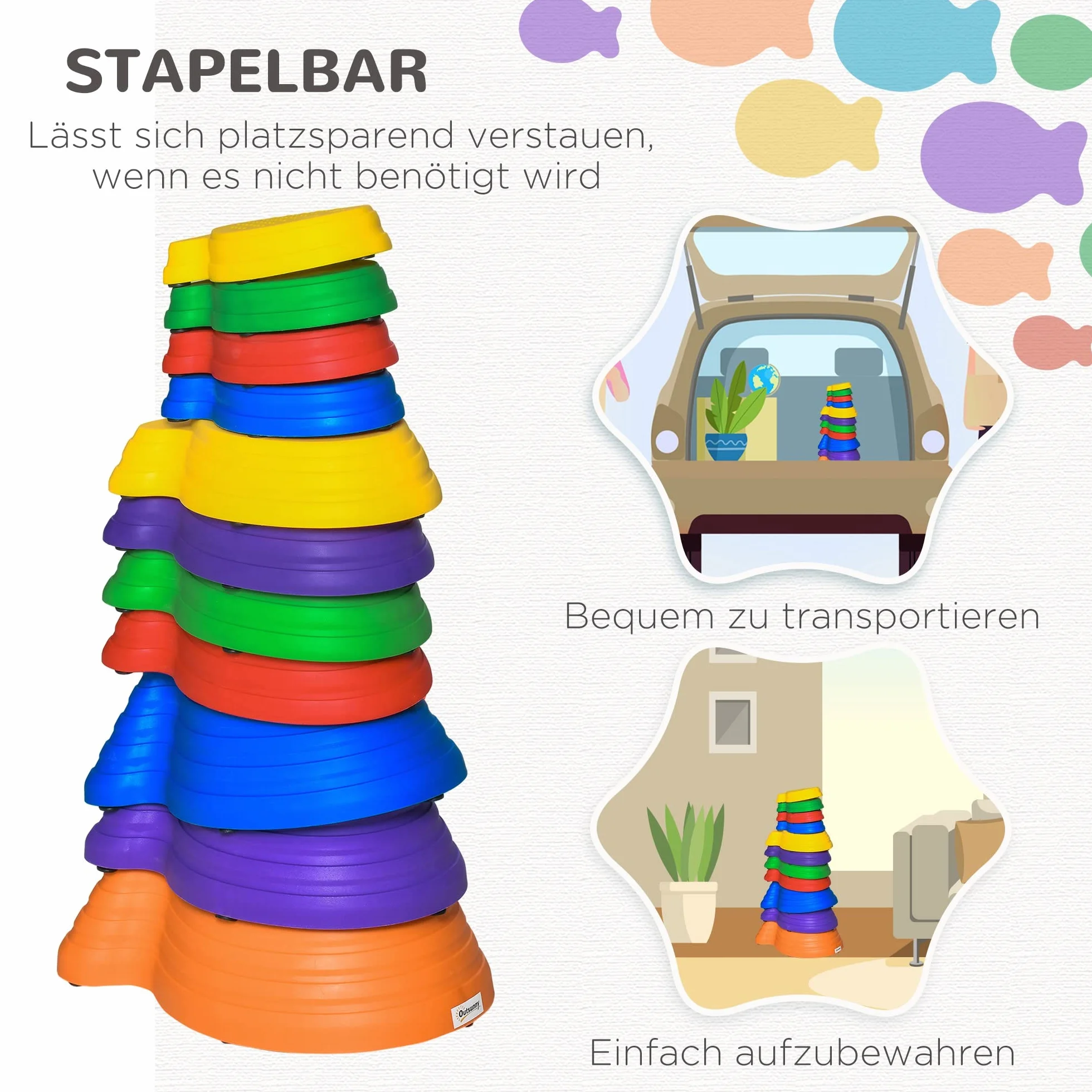 Outsunny Pietre di bilanciamento per bambini, 11 pezzi, impilabili antiscivolo, impilabili, pietre di equilibrio, per promuovere l'equilibrio, 3-8 anni, per interni ed esterni