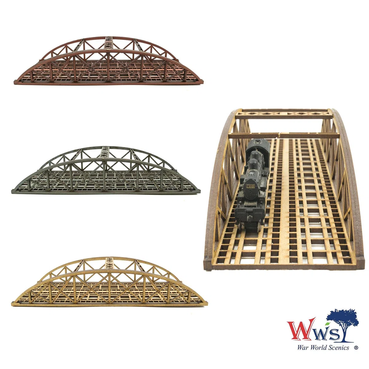 War World Scenics Ponte ad Arco in MDF a Binario Doppio in scala N da 200mm (Scegli il Colore) - Modellismo Ferroviario